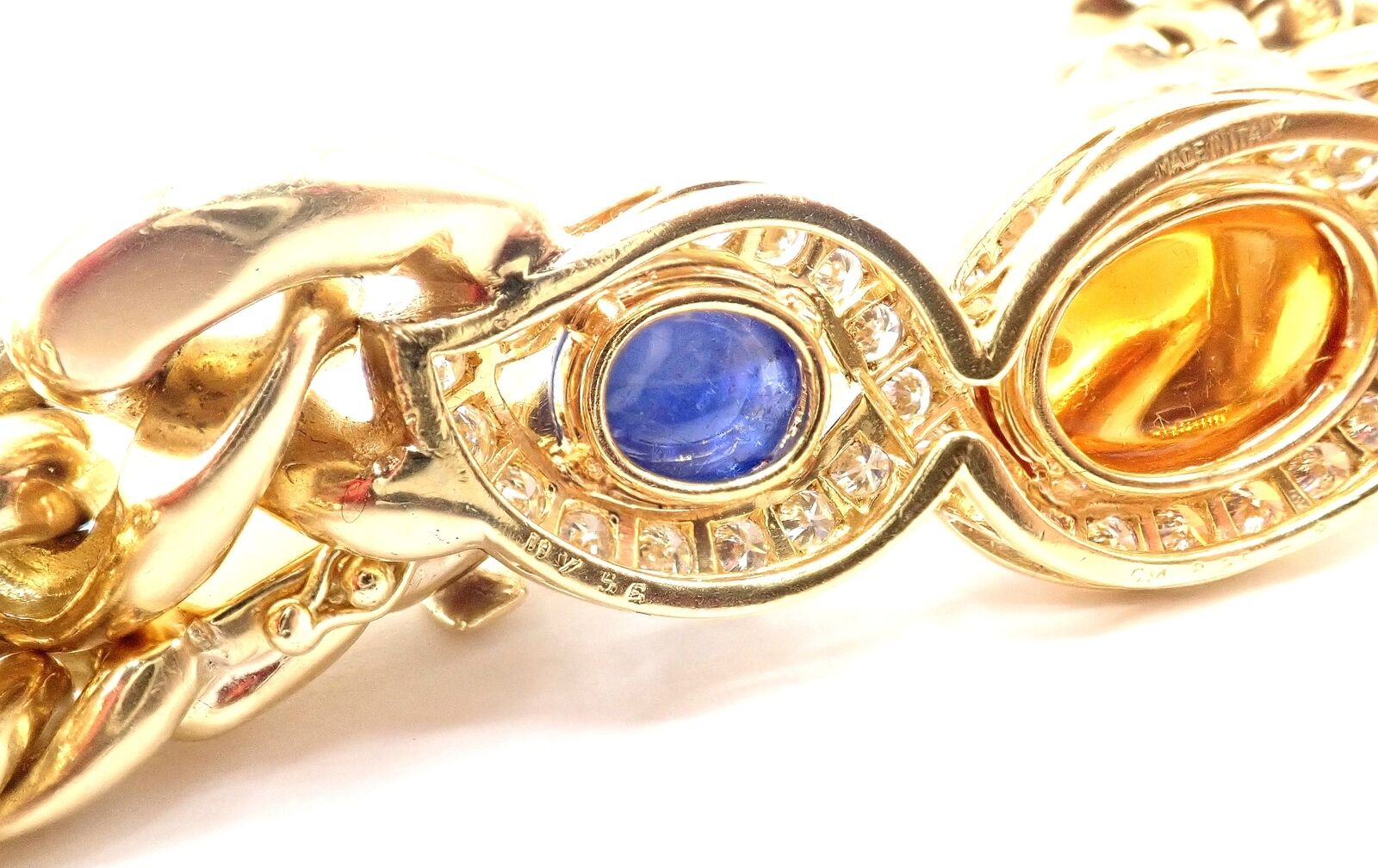 Bvlgari Bulgari 18k Yellow Gold Diamond Citrine Sapphire Link Necklace Paper | Fortrove