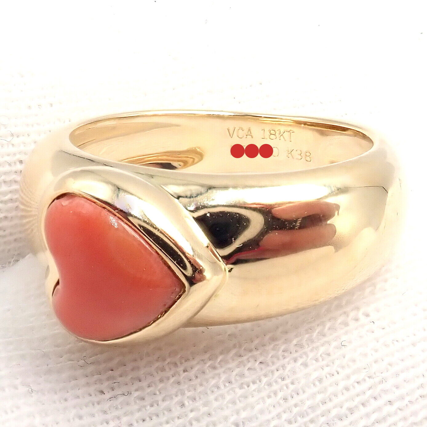 Rare! Authentic Van Cleef & Arpels 18k Yellow Gold Coral Heart Ring sz 4.5 | Fortrove