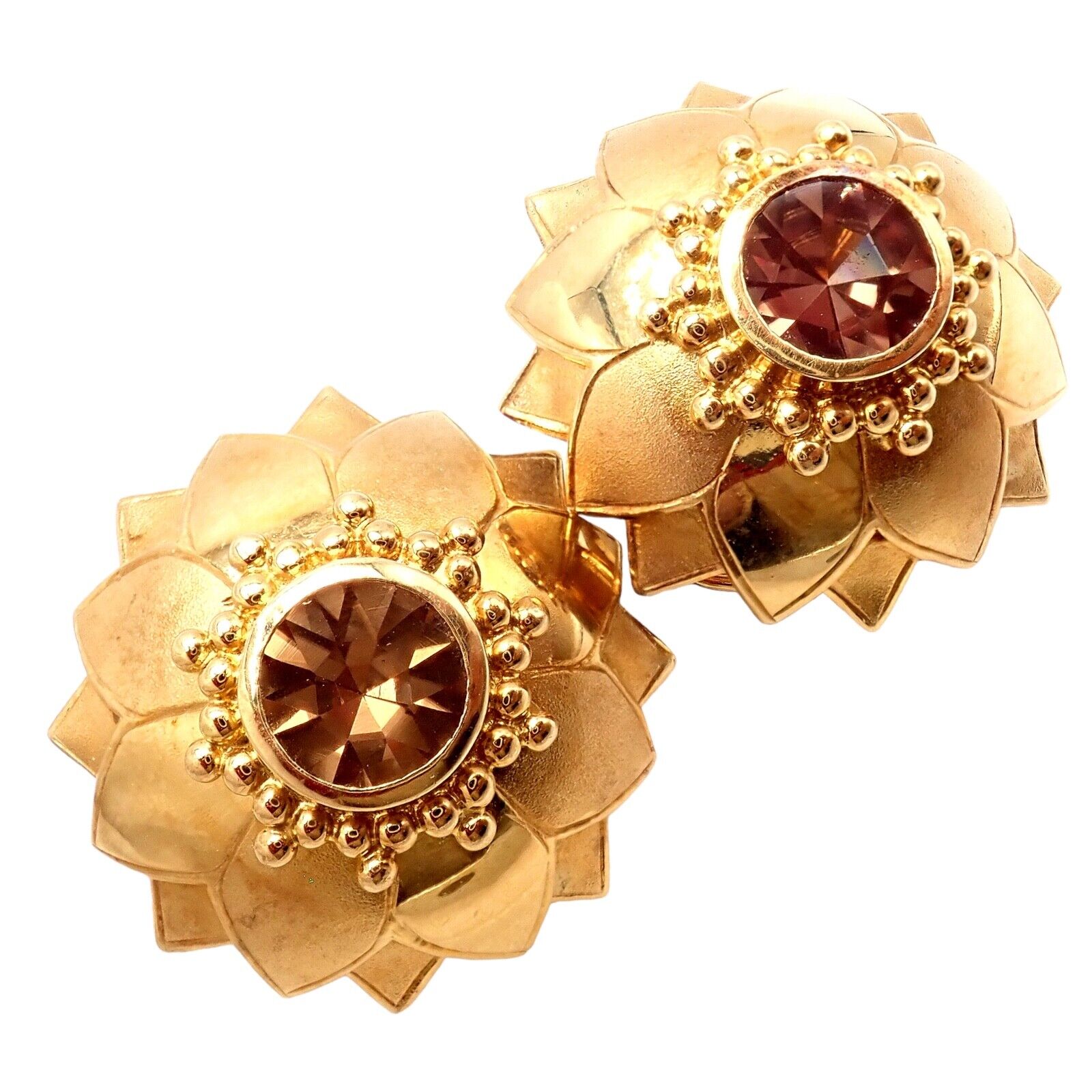 Rare! Vintage Paula Crevoshay 18k Gold Brown Zircon Round Flower Earrings OOAK | Fortrove
