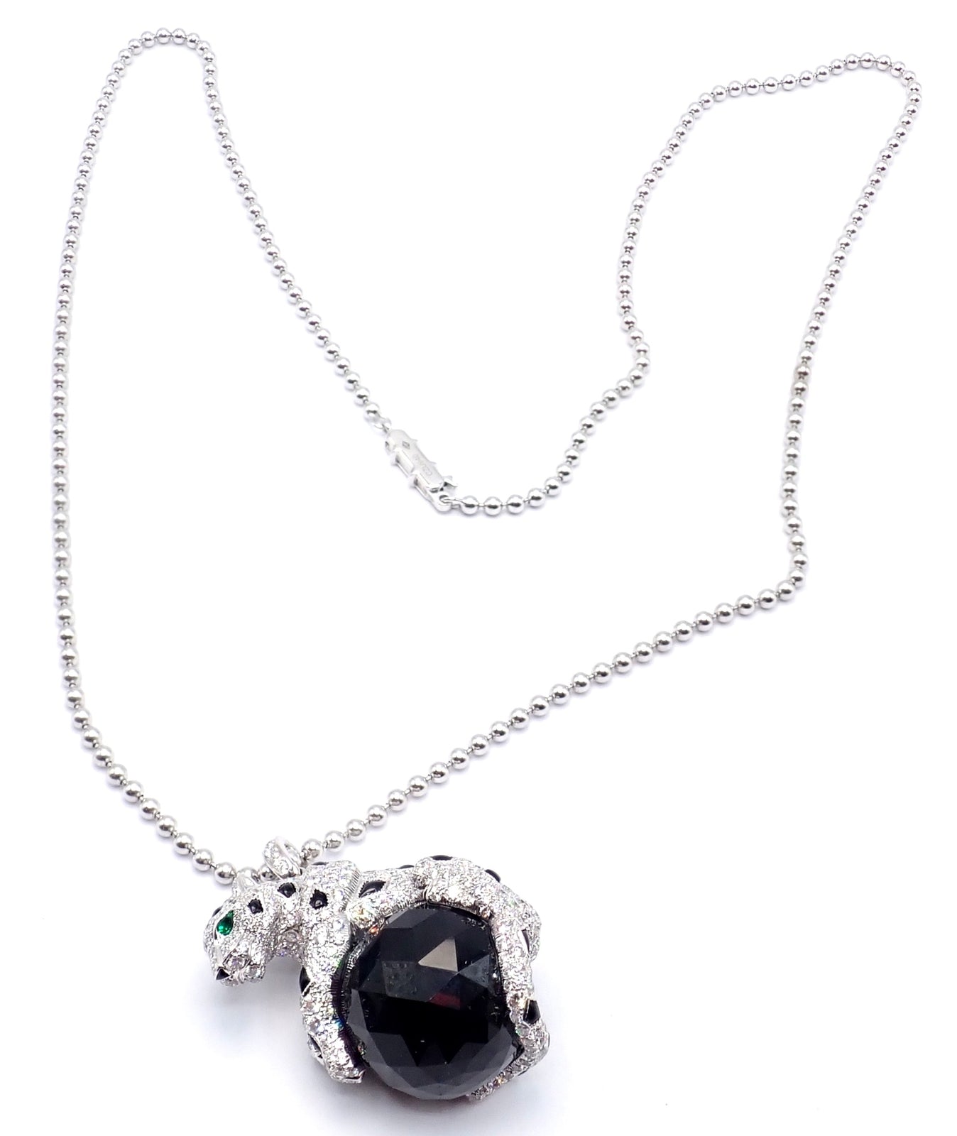 Panthere de Cartier Panther 18k Gold Diamond Emerald Onyx Pendant Necklace Paper | Fortrove
