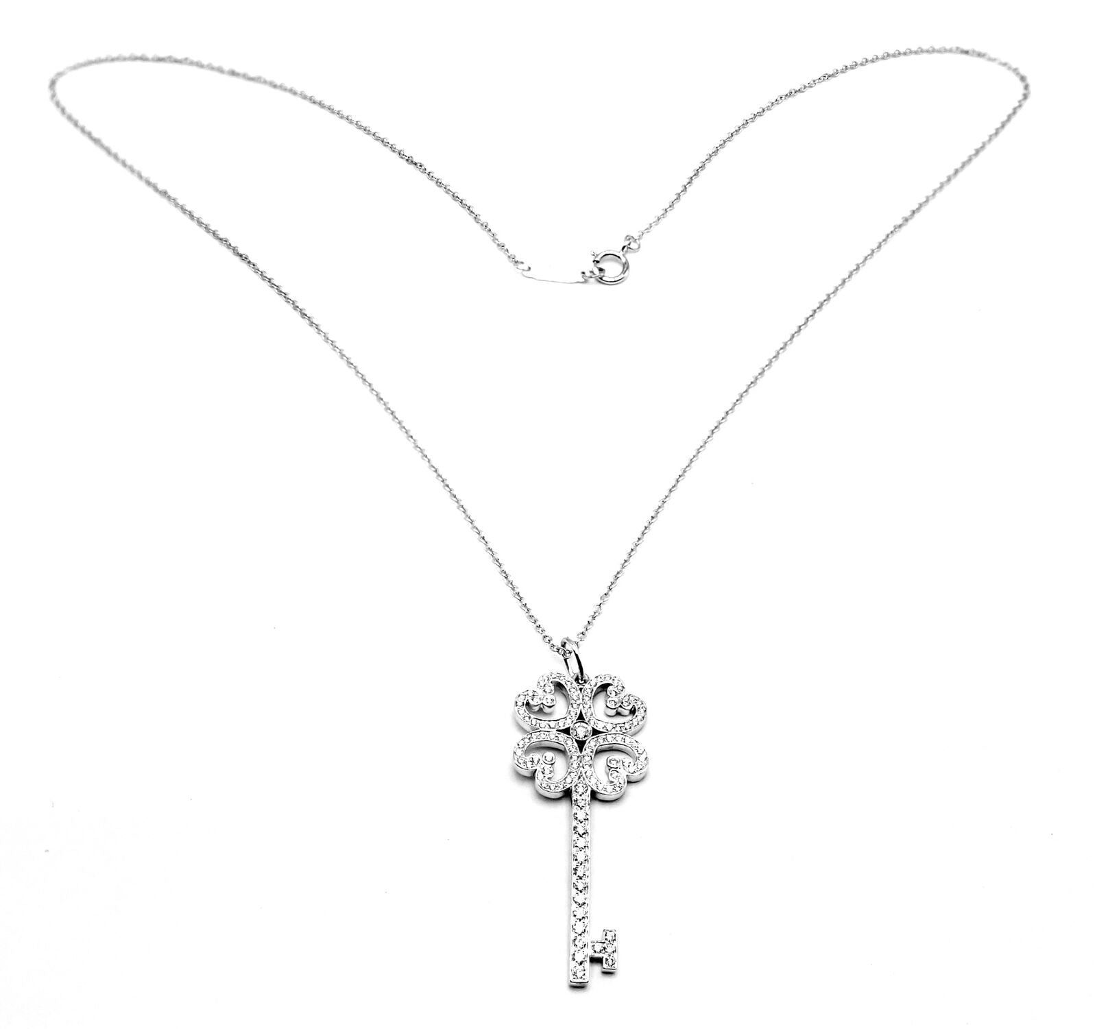 Tiffany & Co Platinum & 18k White Gold Enchant Quatra Heart Key Pendant Necklace | Fortrove