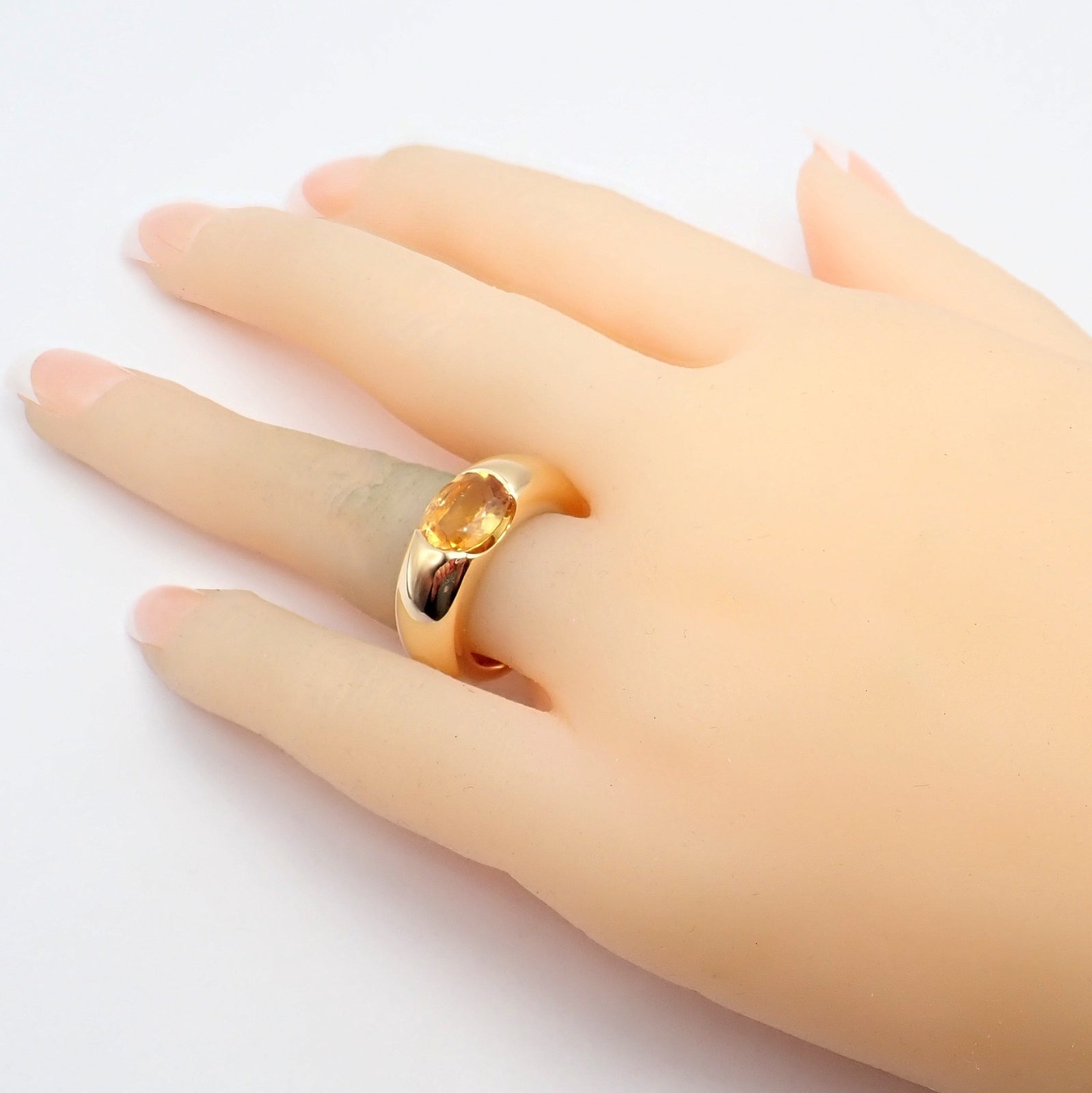 Authentic! Cartier 18k Yellow Gold Citrine Wide Large Ellipse Band Ring Size 5.5 | Fortrove