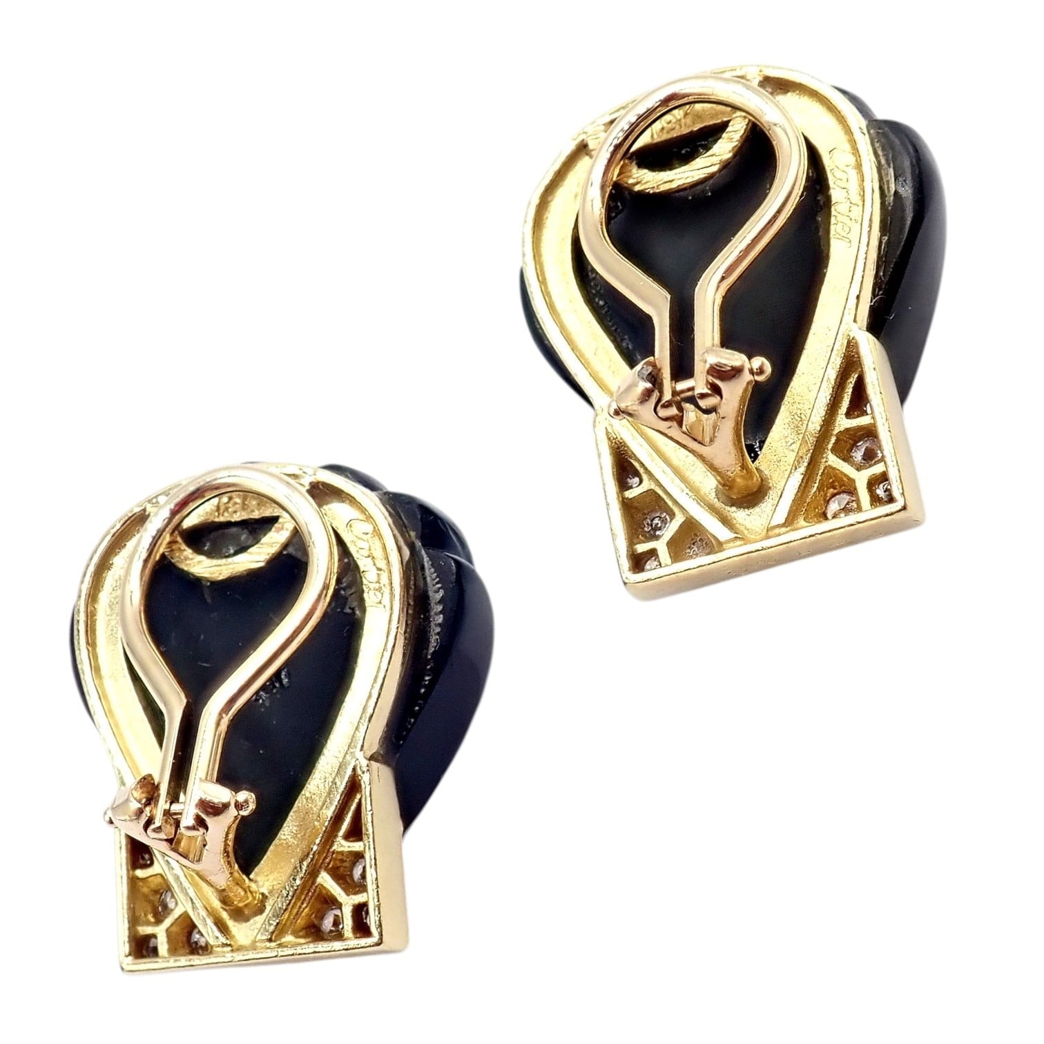 Cartier Jewelry & Watches:Fine Jewelry:Earrings Vintage Estate Cartier Yellow Gold Diamond Onyx Shell Earrings