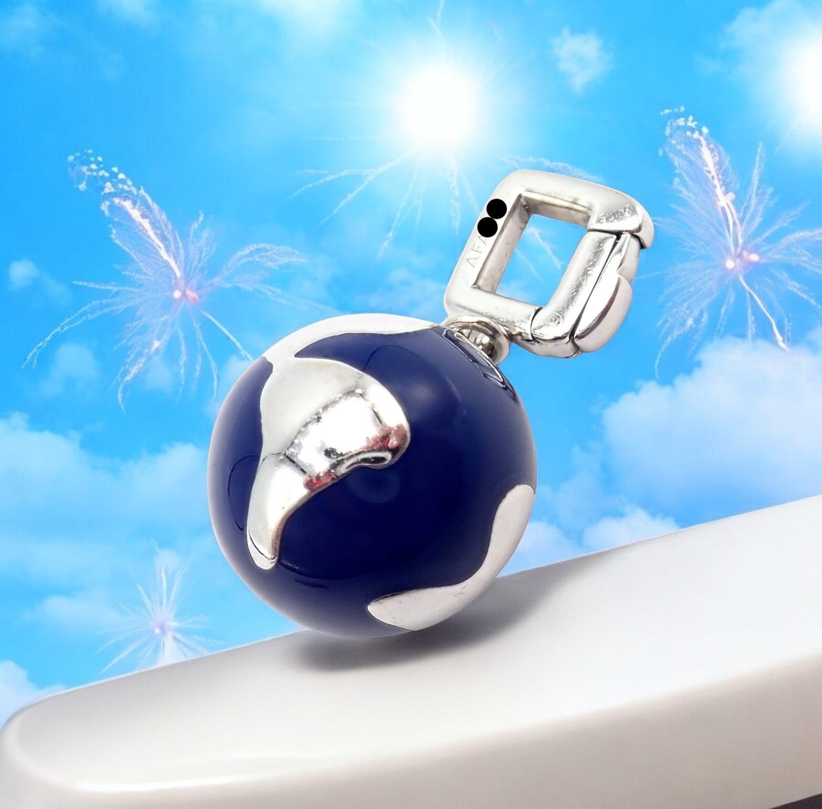 Vintage Louis Vuitton 18k White Gold Enamel Globe World Diamond Charm Pendant | Fortrove