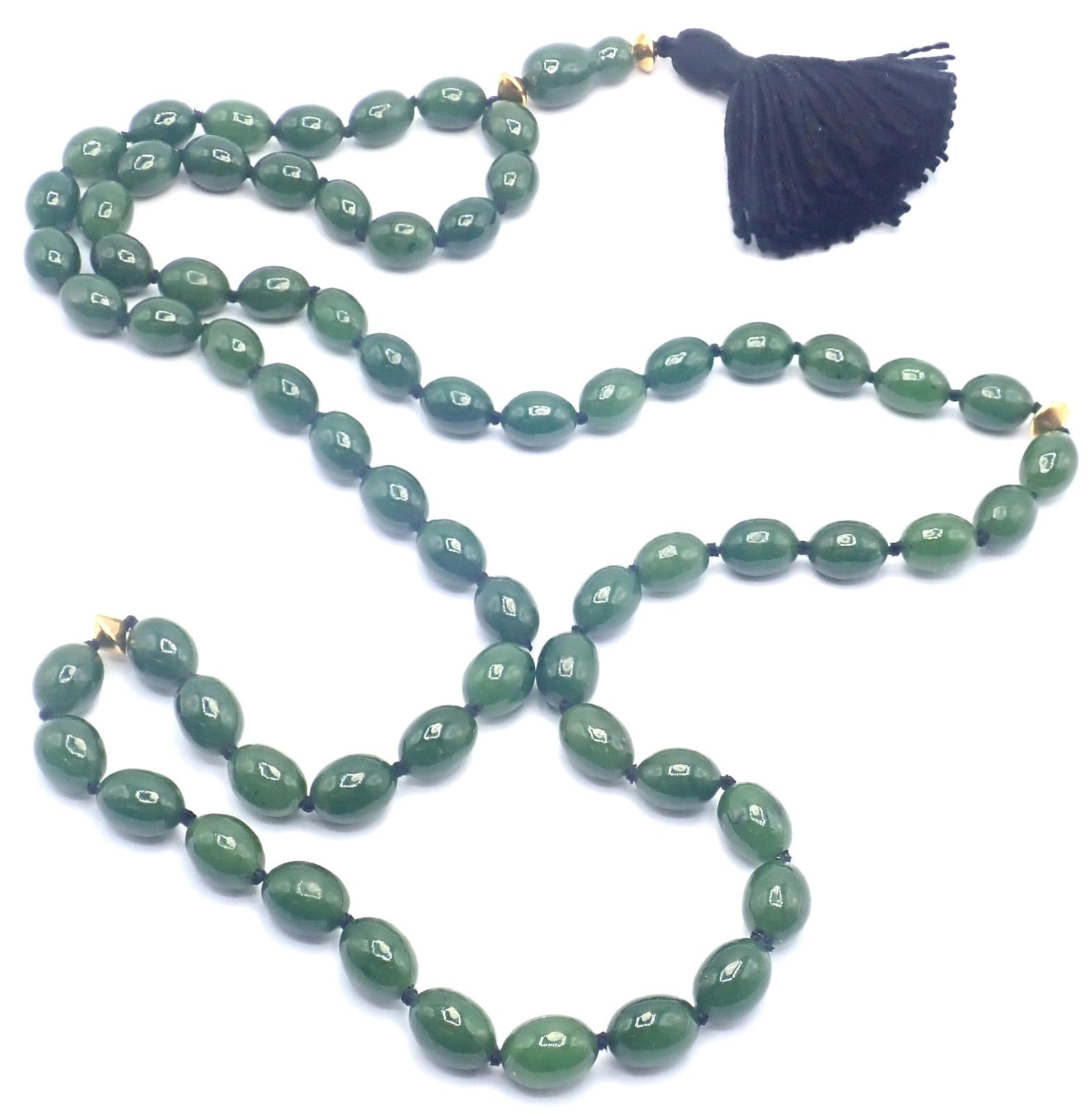 Authentic! Tiffany & Co Cummings 18k Yellow Gold Nephrite Jade Bead Necklace | Fortrove