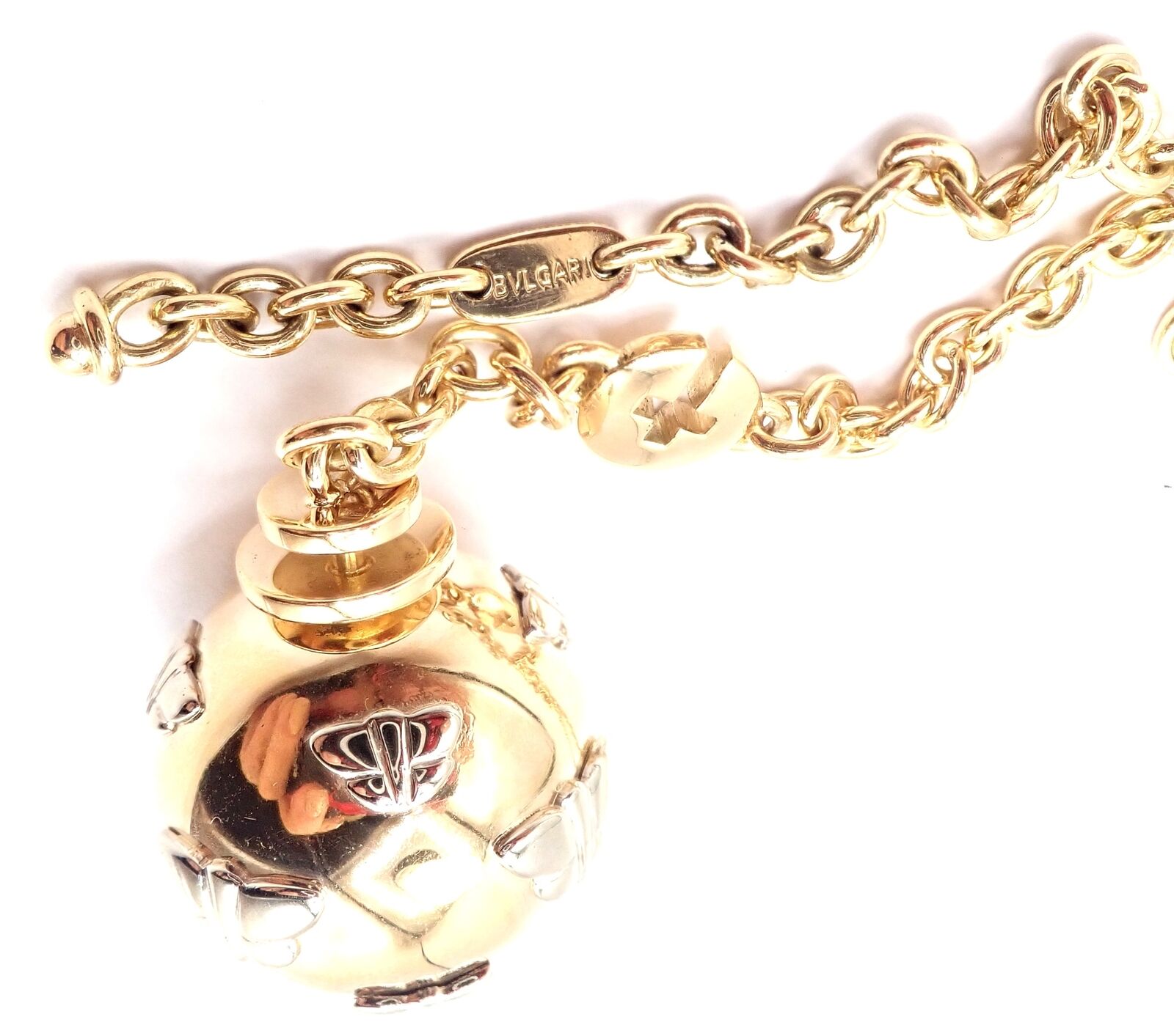 Authentic! Bulgari Bvlgari 18k Yellow Gold Butterfly Globe Pendant Link Chain | Fortrove