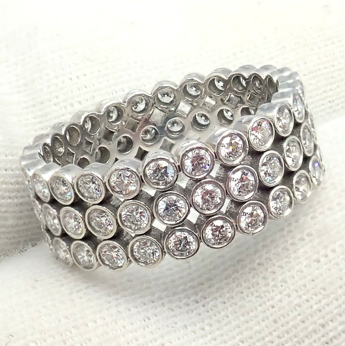 Authentic! Tiffany & Co Platinum Diamond Three Row Jazz Band Ring Size 6 | Fortrove