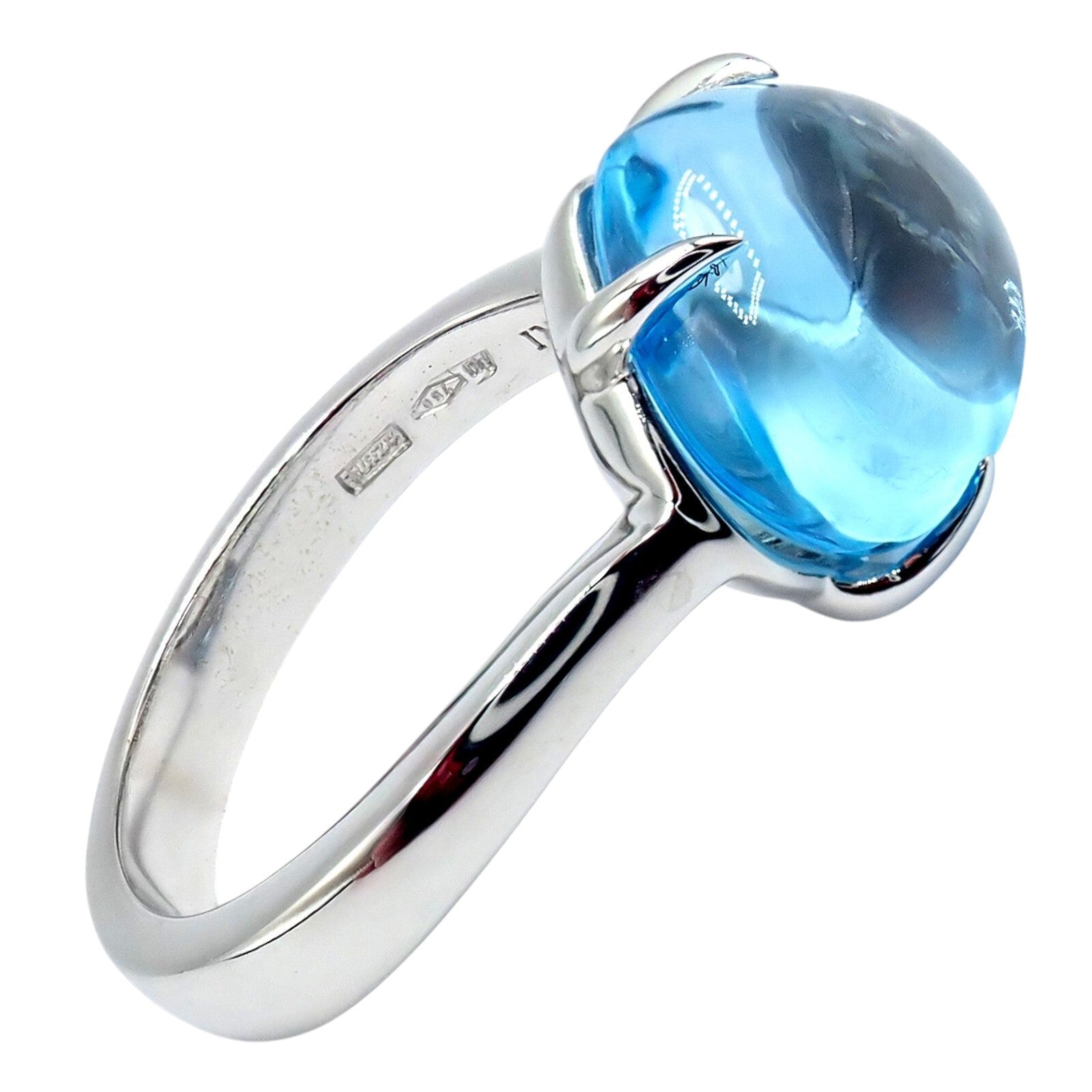 Authentic! Bulgari 18k Whtie Gold Mediterranean Eden Blue Topaz Ring Size 6 | Fortrove