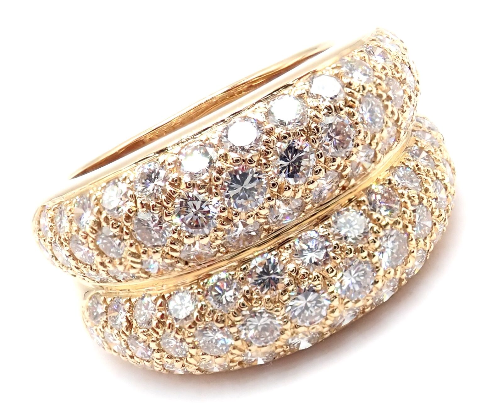 Authentic! Cartier 18k Yellow Gold Double Pave Diamond Band Ring 1993 | Fortrove