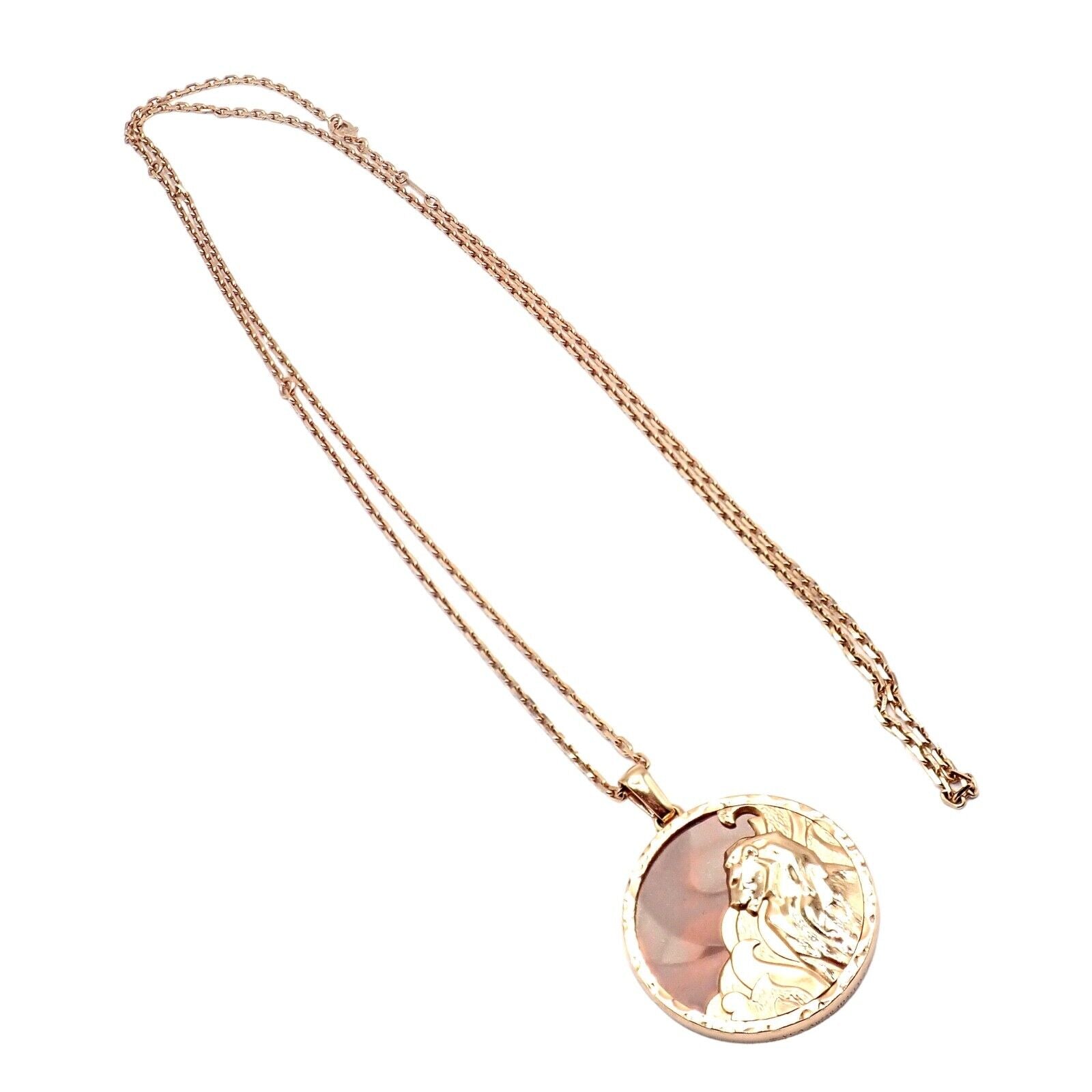 Van Cleef & Arpels Zodiaque 18k Rose Gold Leo Pendant Red Jasper Necklace + Cert | Fortrove