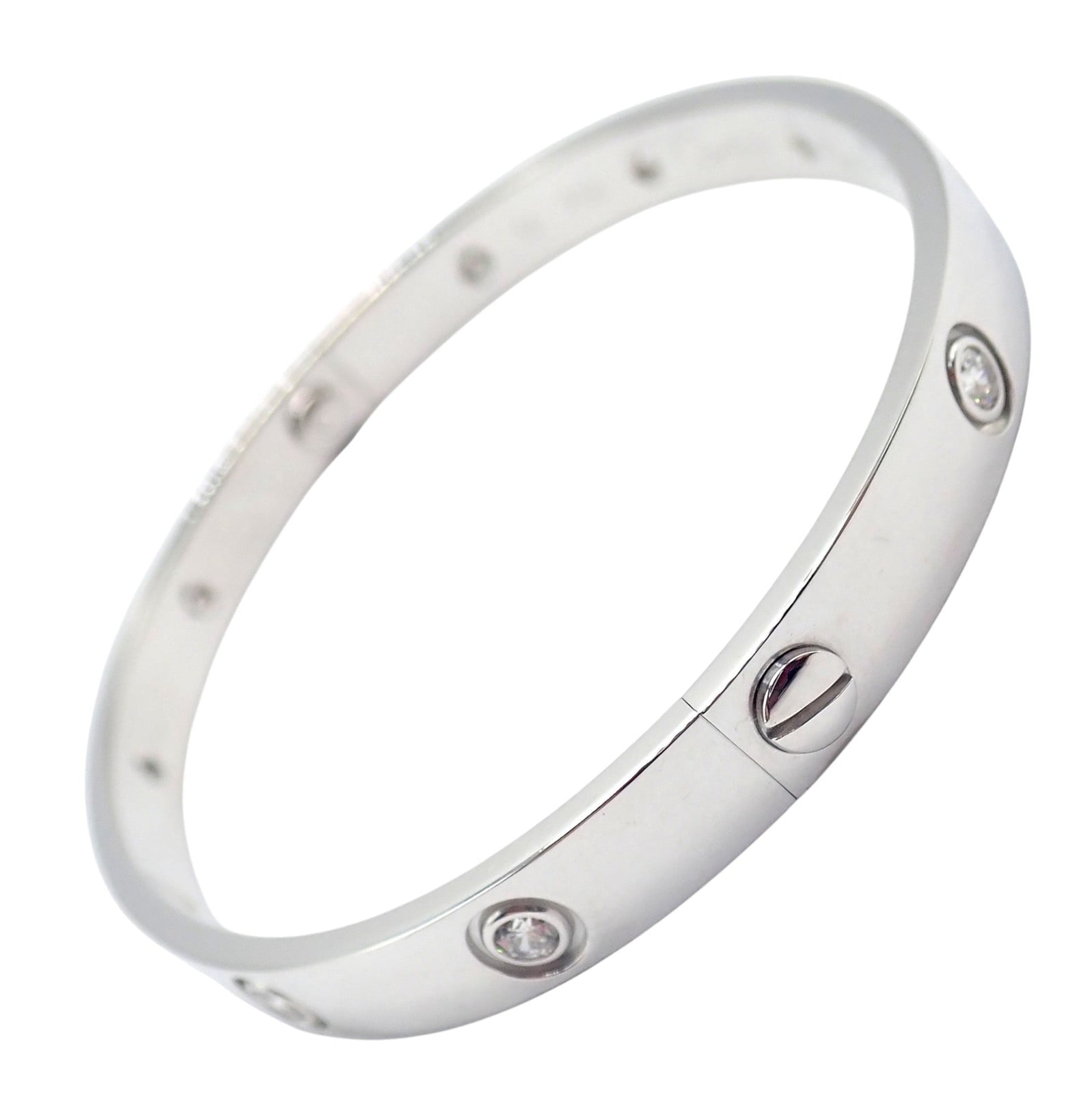 Cartier Jewelry & Watches:Fine Jewelry:Bracelets & Charms Authentic! Cartier Love 18k White Gold 10 Diamond Bangle Bracelet Size 18 Paper