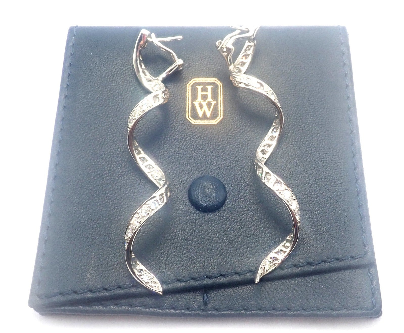 Authentic! Harry Winston Platinum Diamond Twisted Long Hanging Drop Earrings | Fortrove