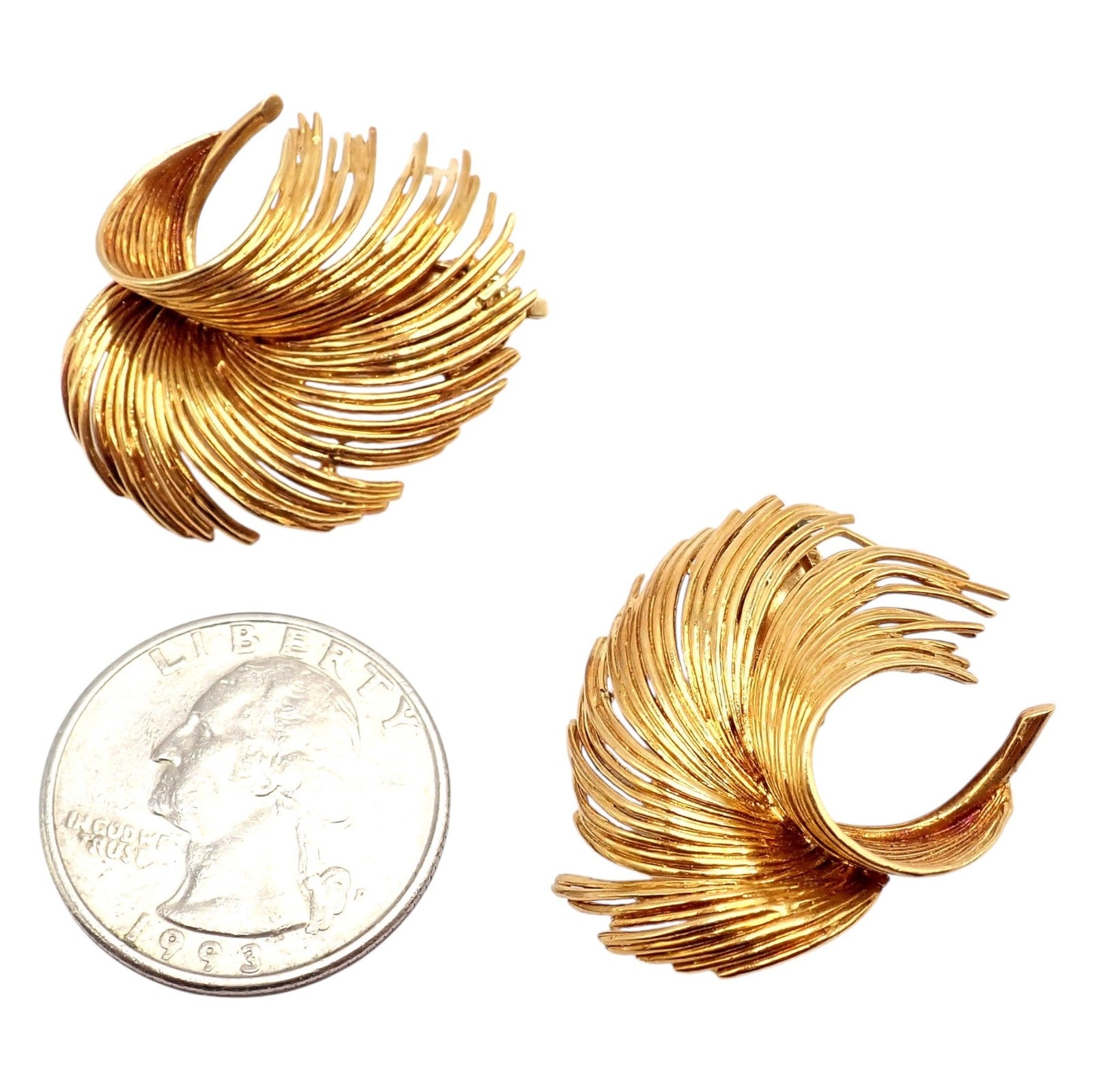 Authentic! Vintage Tiffany & Co 18k Yellow Gold Leaf Earrings | Fortrove