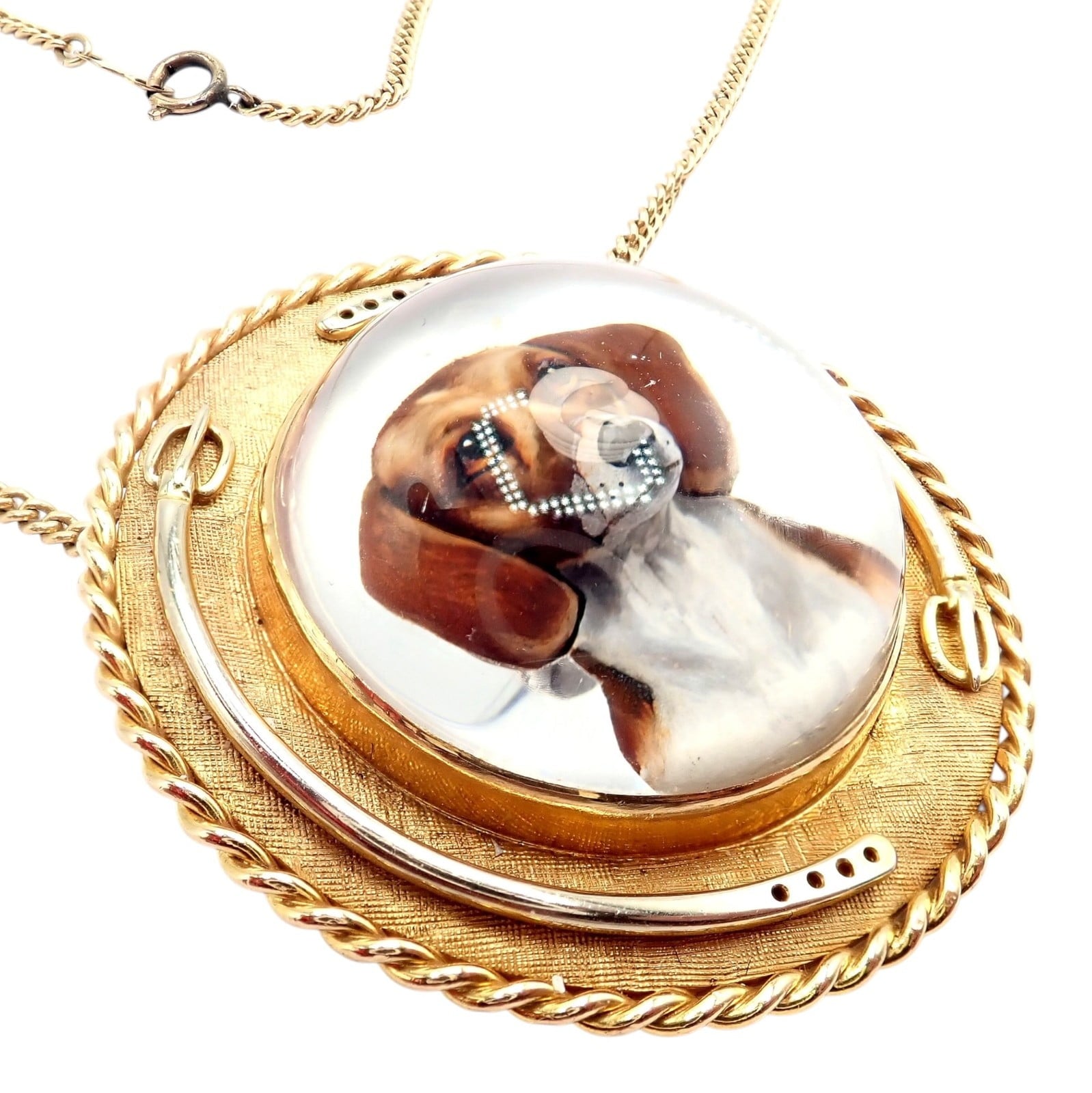 Vintage! Tiffany 14k Yellow Gold Essex Reverse Intaglio Dog Necklace Brooch | Fortrove