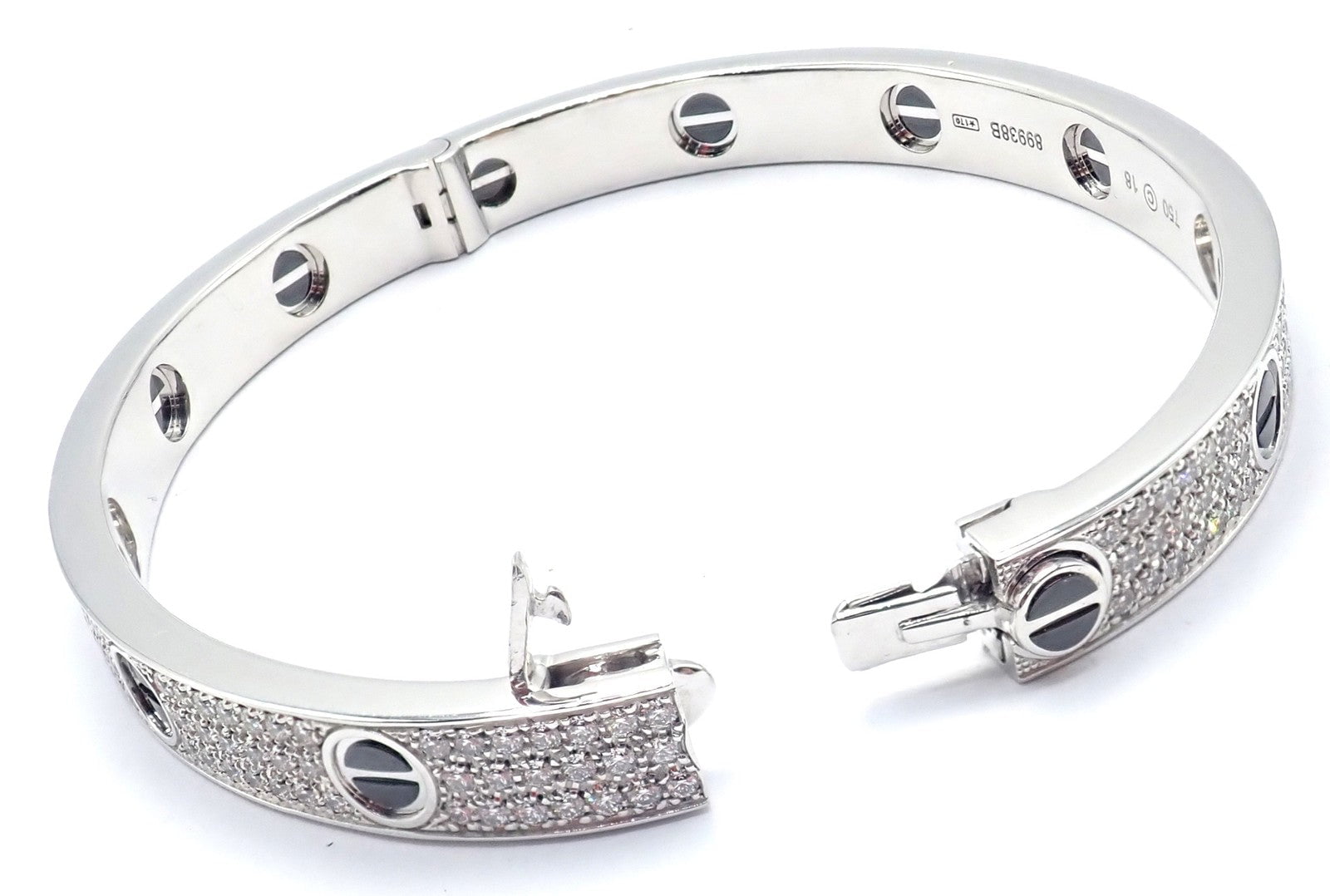 Authentic! Cartier Love 18k White Gold Diamond Pave Ceramic Bracelet Sz 18 Paper | Fortrove