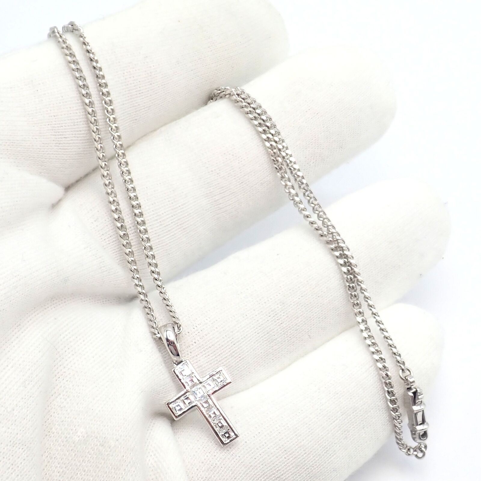 Authentic! Cartier 18k White Gold Diamond Cross Necklace | Fortrove