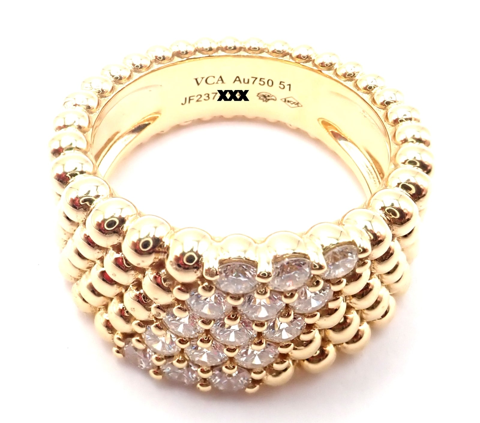 Van Cleef & Arpels 18k Yellow Gold Perlee Diamond 5 Row Band Ring Size 5.75 Cert | Fortrove