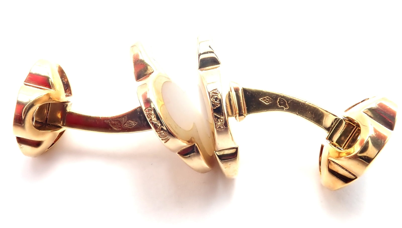 Van Cleef & Arpels Jewelry & Watches:Men's Jewelry:Cufflinks Van Cleef & Arpels 18k Yellow Gold Pure Alhambra Mother Of Pearl Cufflinks Cert.