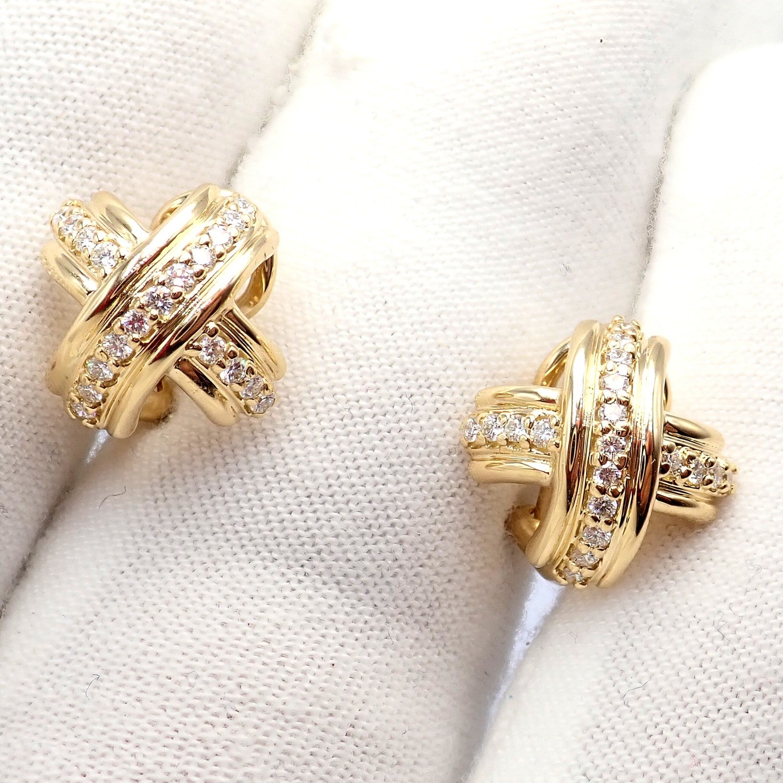 Tiffany & Co. Jewelry & Watches:Fine Jewelry:Earrings Authentic! Tiffany & Co 18k Yellow Gold Classic Signature X Diamond Earrings