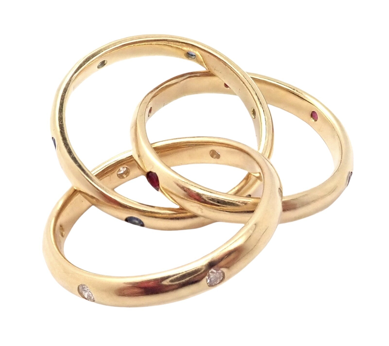 Cartier Jewelry & Watches:Fine Jewelry:Rings Authentic! Cartier 18k Yellow Gold Ruby Sapphire Diamond Trinity Band Ring 1995