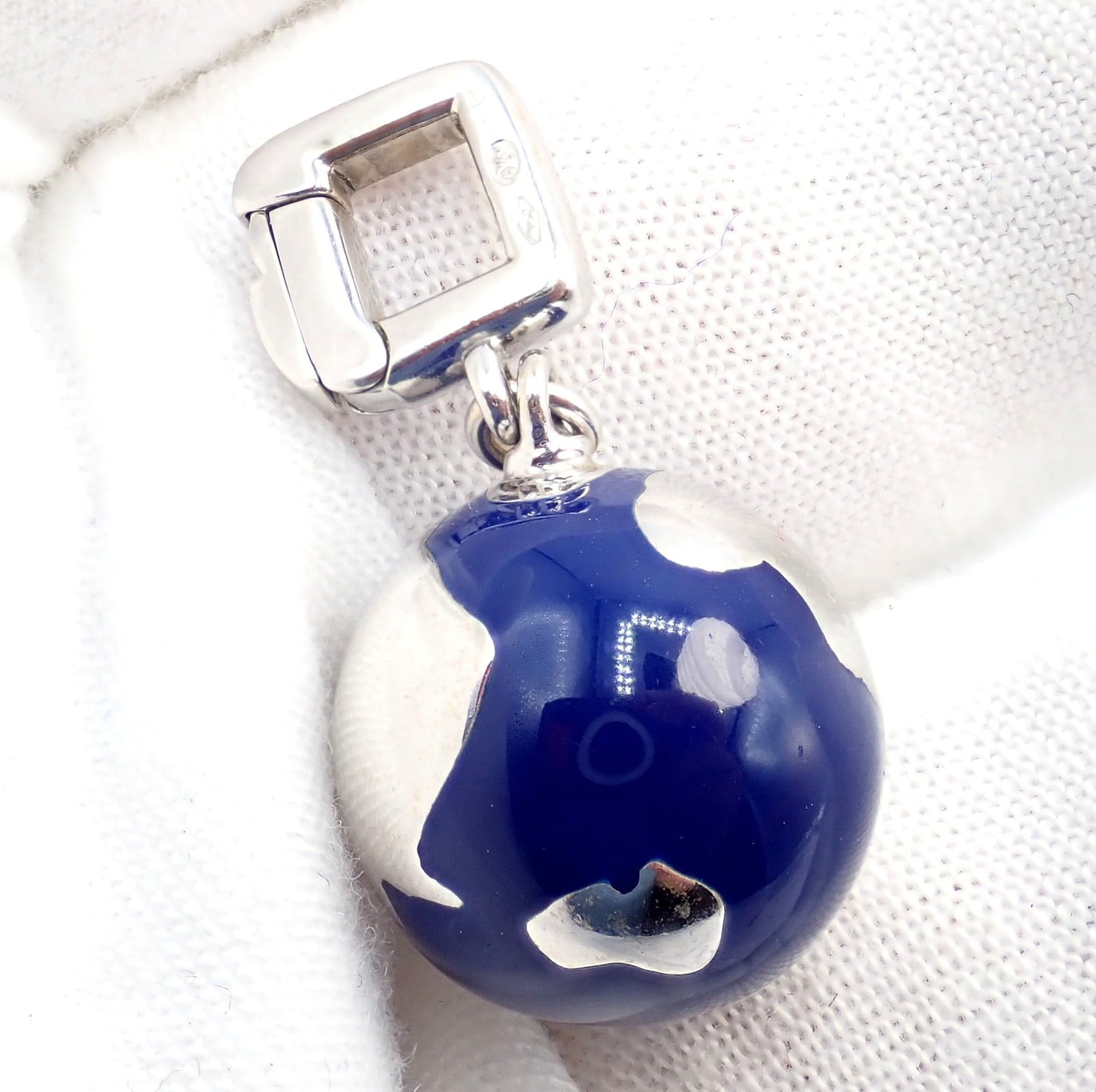Louis Vuitton Jewelry & Watches:Fine Jewelry:Necklaces & Pendants Vintage Louis Vuitton 18k White Gold Enamel Globe World Diamond Charm Pendant