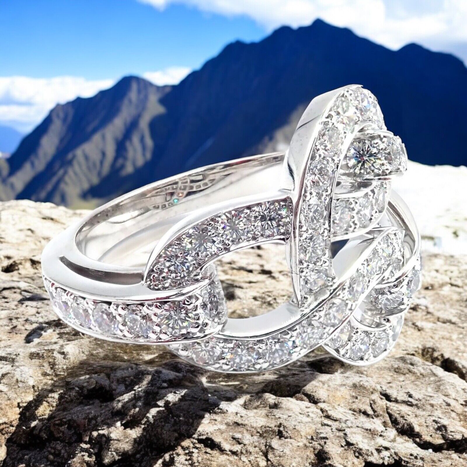Authentic! Cartier Agrafe 18k White Gold Diamond Band Ring | Fortrove