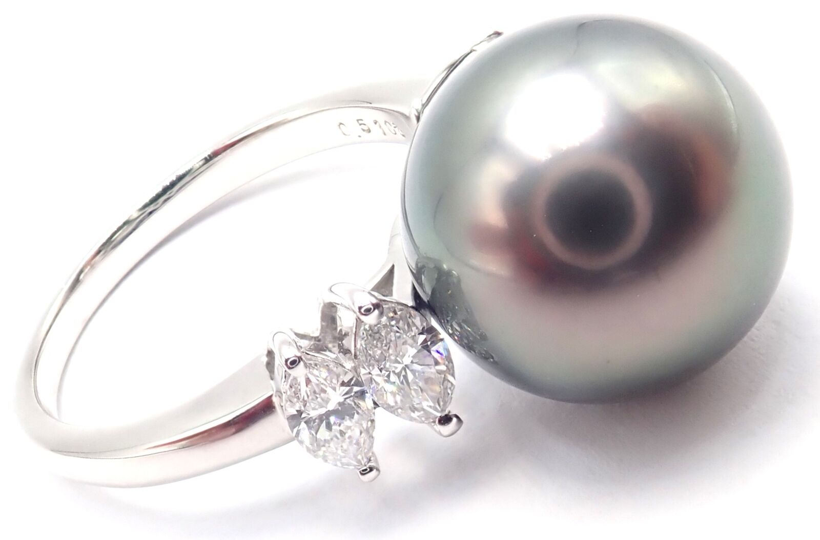 Authentic! Mikimoto Platinum Tahitian Pearl Diamond Ring | Fortrove