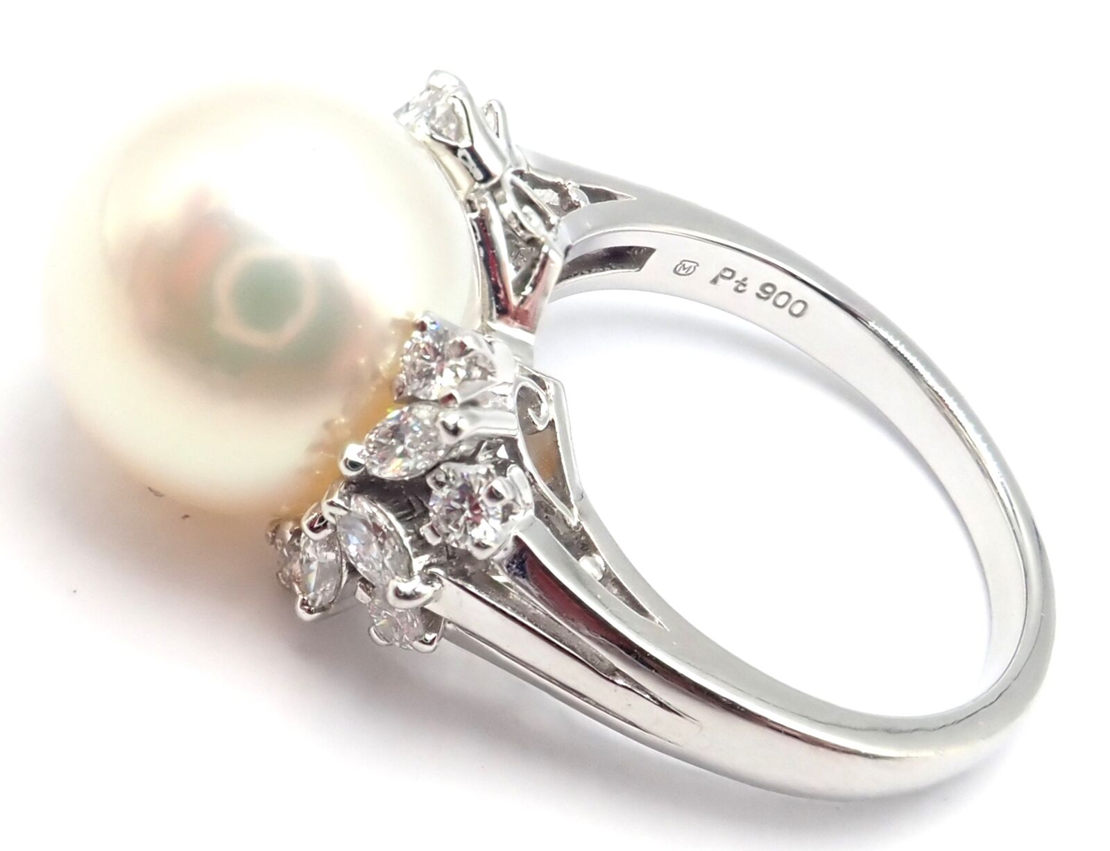 Rare! Authentic Mikimoto Platinum Diamond Large 12mm South Sea Pearl Ring | Fortrove