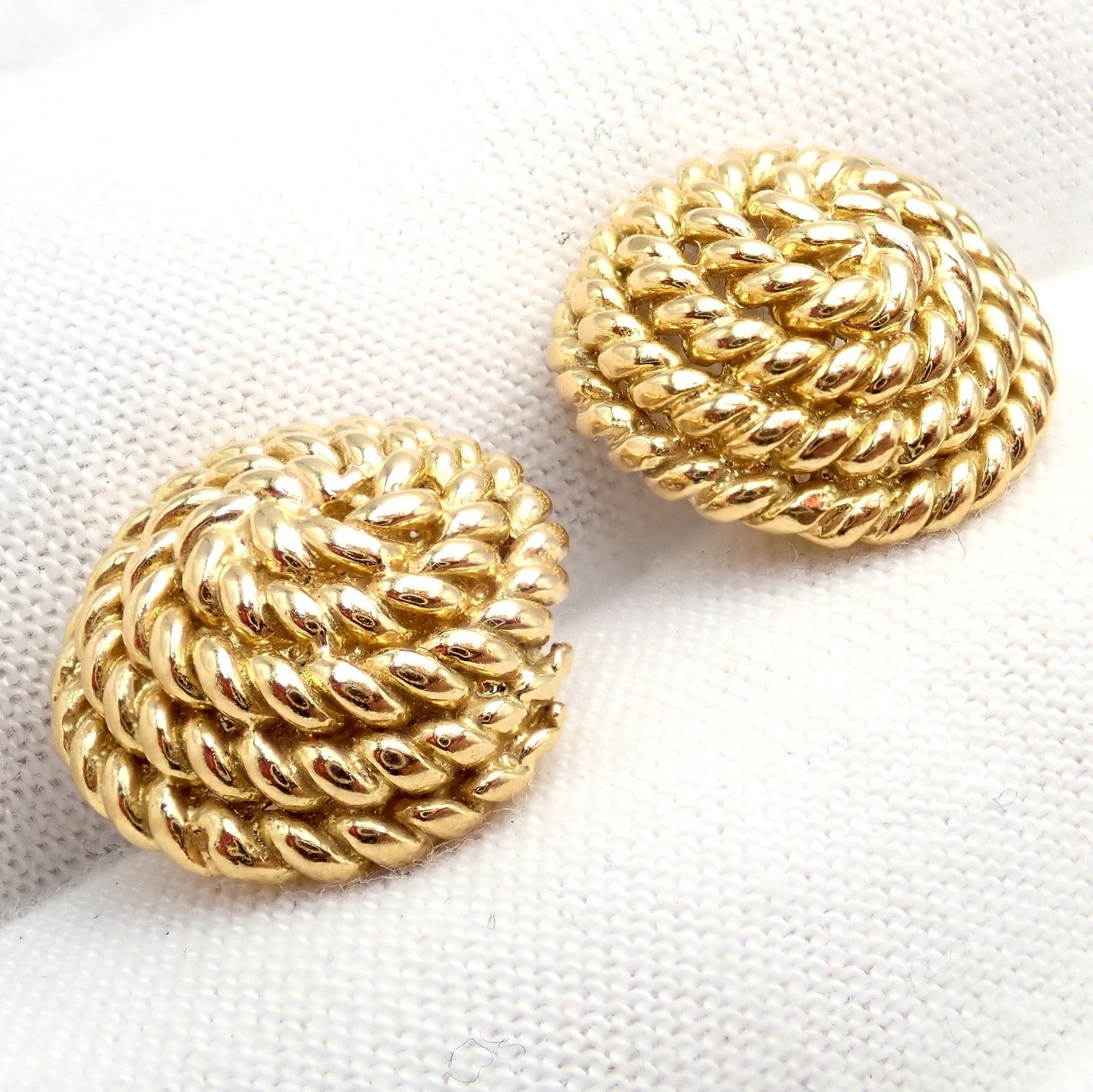 Authentic! Tiffany & Co 18k Yellow Gold Rope Coil Vintage Earrings | Fortrove
