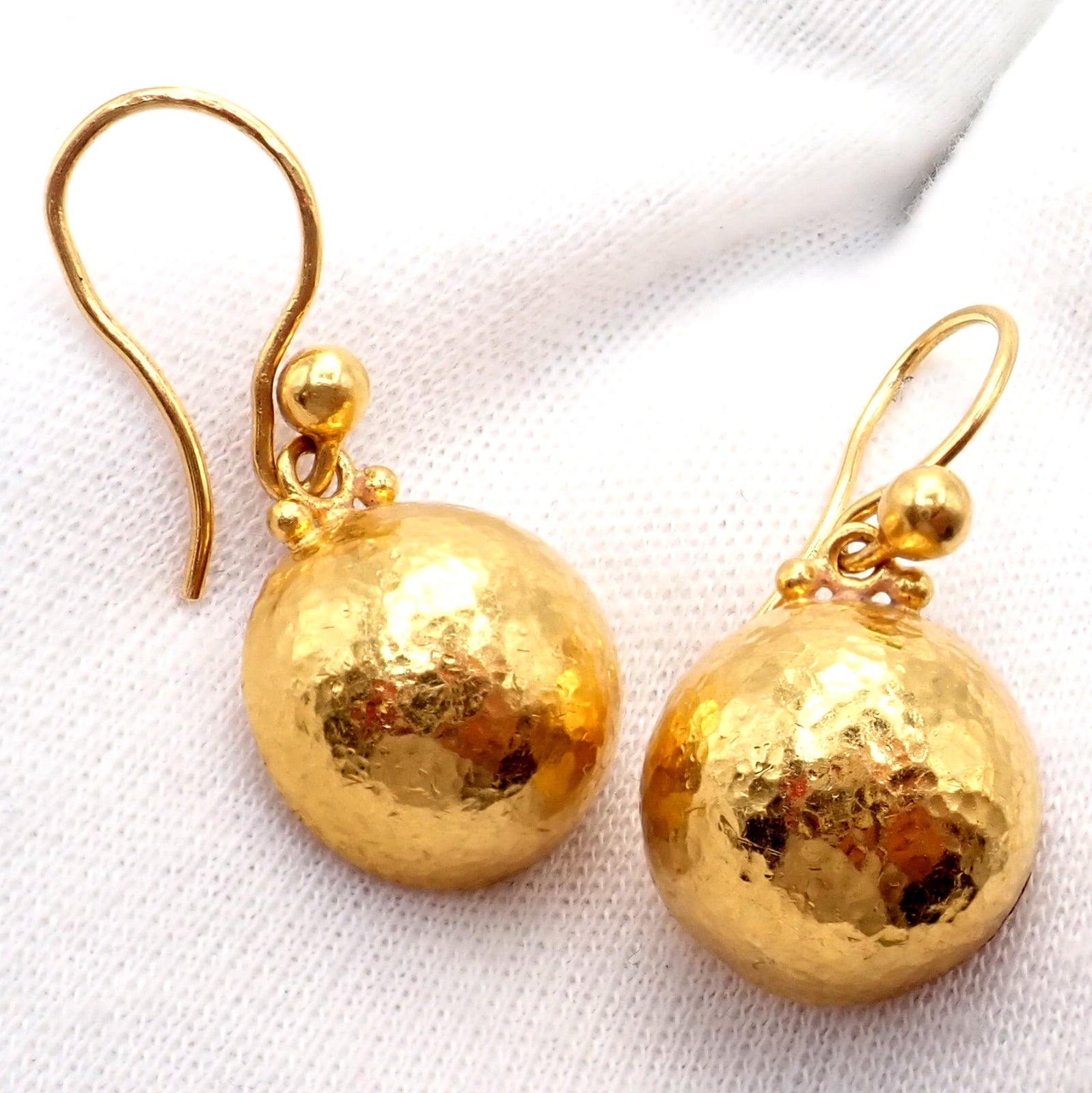 Authentic! Gurhan 24k Yellow Gold Hammered Ball Earrings | Fortrove