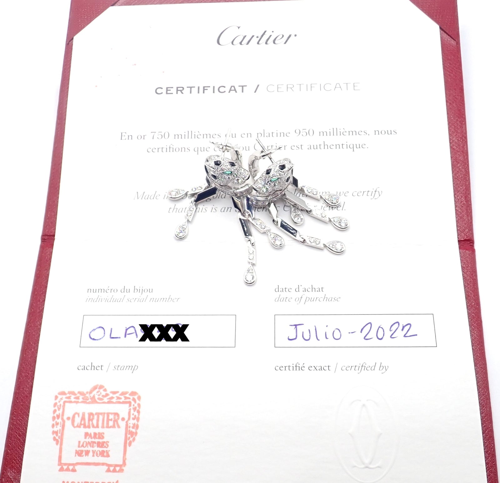 Authentic! Cartier Panthere Panther 18k White Gold Diamond Black Onyx Earrings | Fortrove