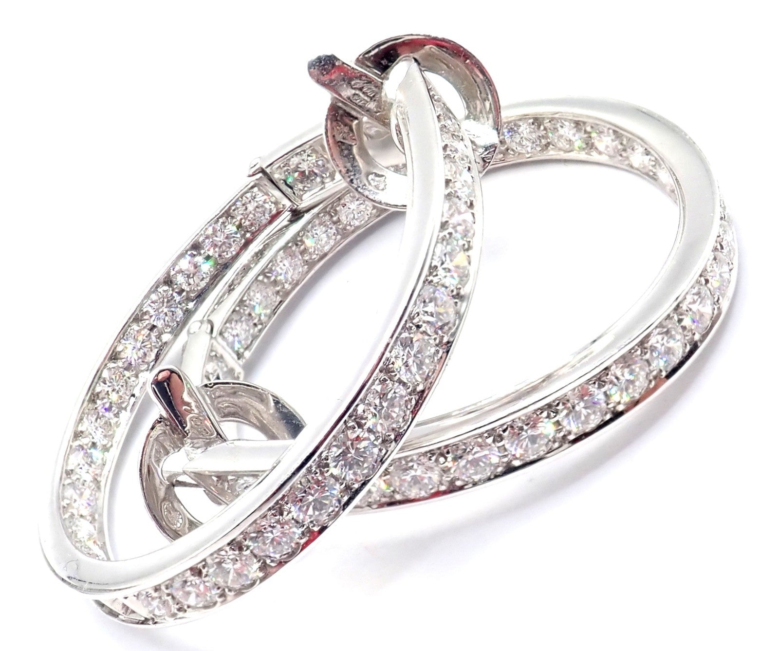 Authentic! Van Cleef & Arpels 18k White Gold Diamond Large Hoop Earrings | Fortrove