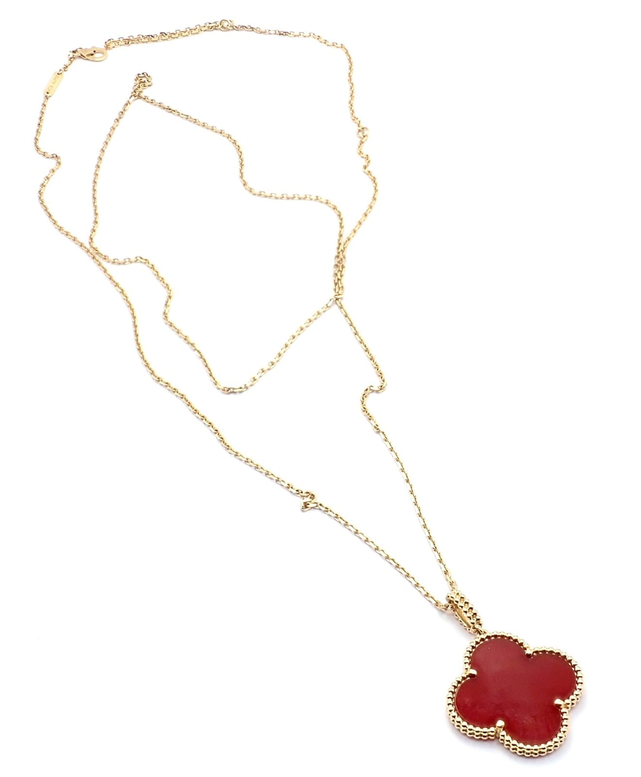 Van Cleef & Arpels Jewelry & Watches:Fine Jewelry:Necklaces & Pendants Van Cleef & Arpels 18k Gold Magic Alhambra Carnelian Motif Long Necklace Cert