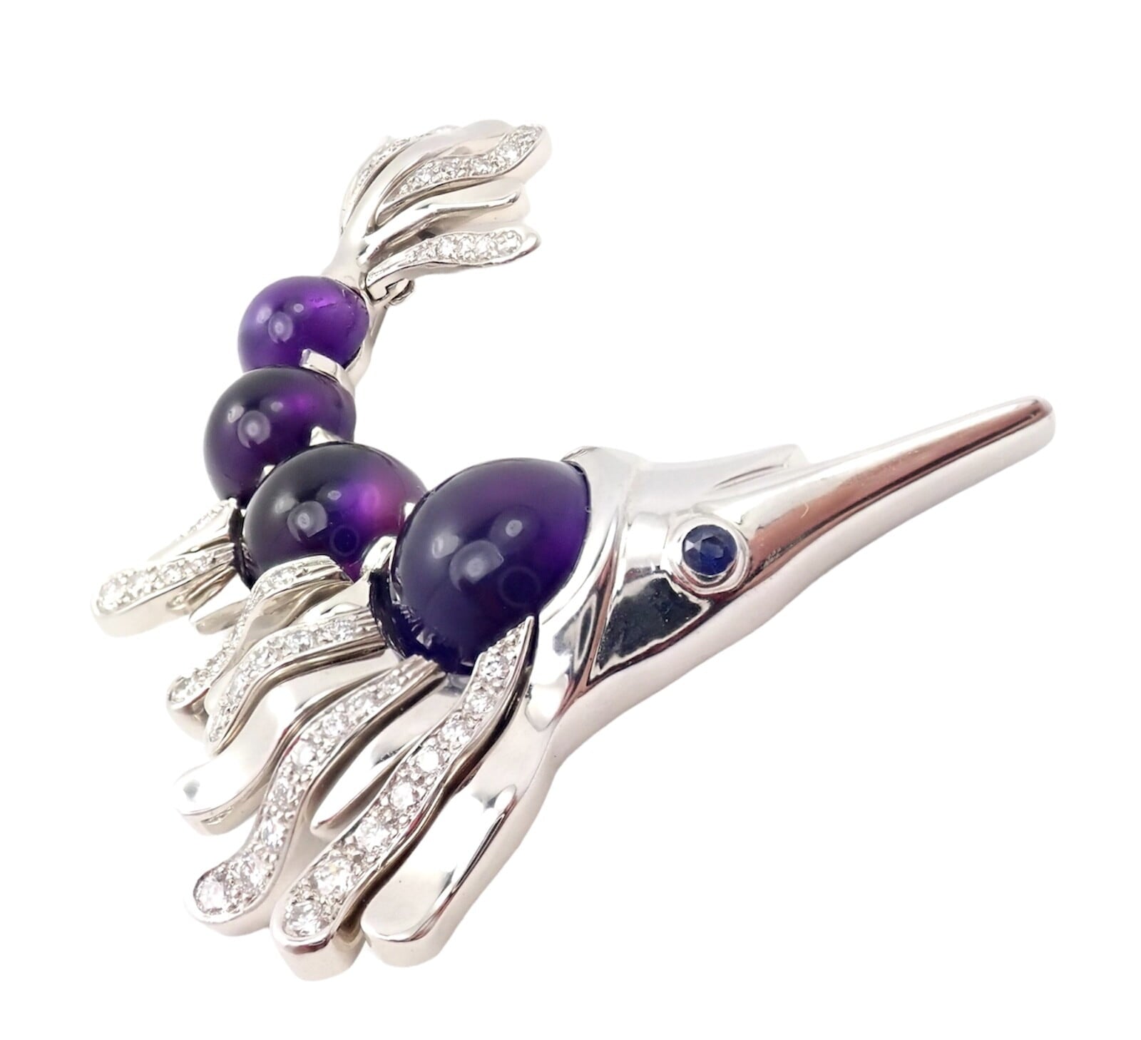CHANEL Jewelry & Watches:Fine Jewelry:Brooches & Pins Chanel 18k White Gold Amethyst Diamond Miami Marlin Fish Brooch Pendant