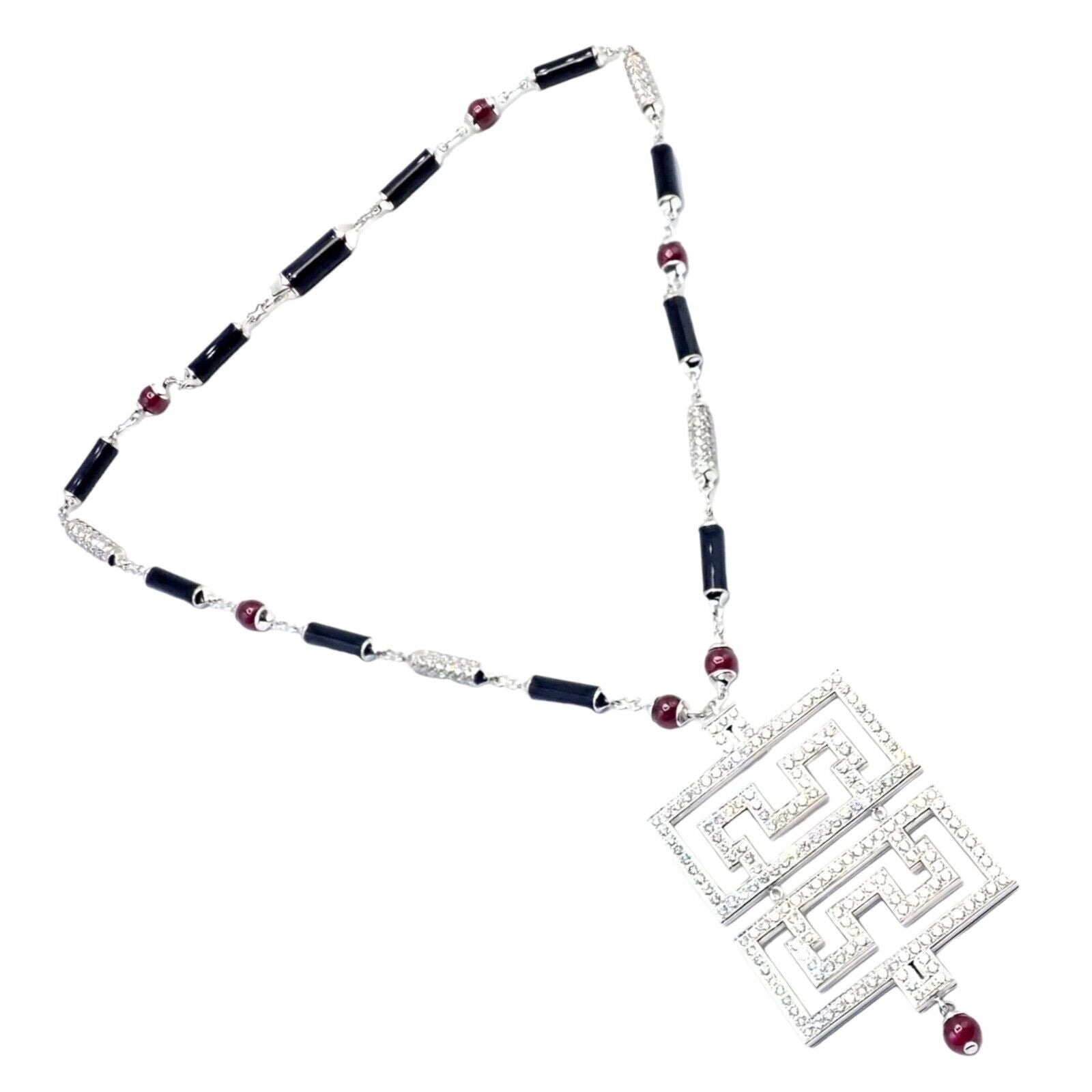 Cartier Le Baiser Du Dragon 18k White Gold Onyx Ruby Diamond Pendant Necklace | Fortrove