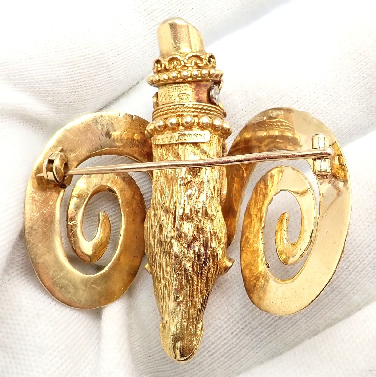 Ilias Lalalounis Jewelry & Watches:Fine Jewelry:Brooches & Pins Rare Ilias Lalaounis 18k Yellow Gold Ram Ares Diamond Ruby Sapphire Large Brooch