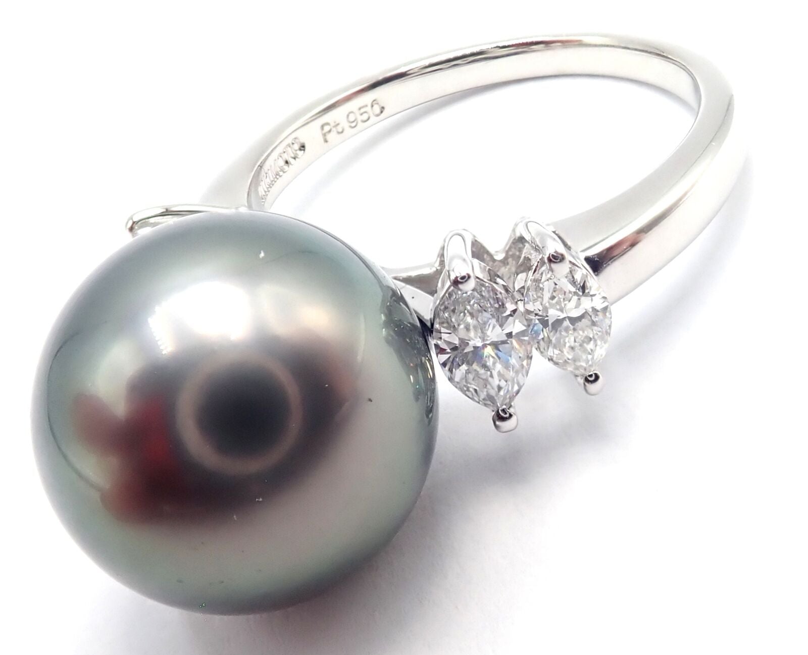 Authentic! Mikimoto Platinum Tahitian Pearl Diamond Ring | Fortrove