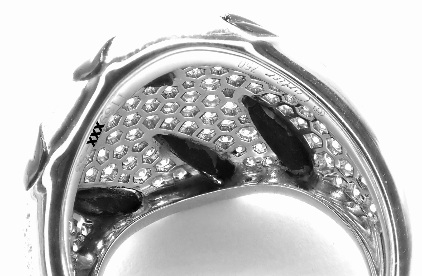 Authentic Cartier Panther Panthere Claw 18k White Gold Diamond Onyx Ring Size 53 | Fortrove
