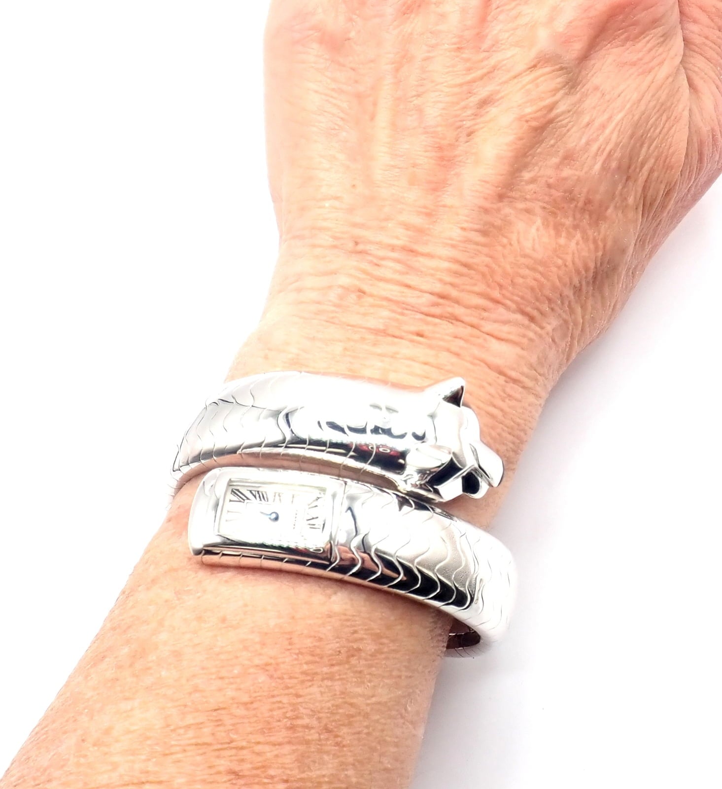 Cartier Jewelry & Watches:Watches, Parts & Accessories:Watches:Wristwatches Cartier Panther Panthere 18k White Gold Lakarda Bangle Bracelet Watch Paper