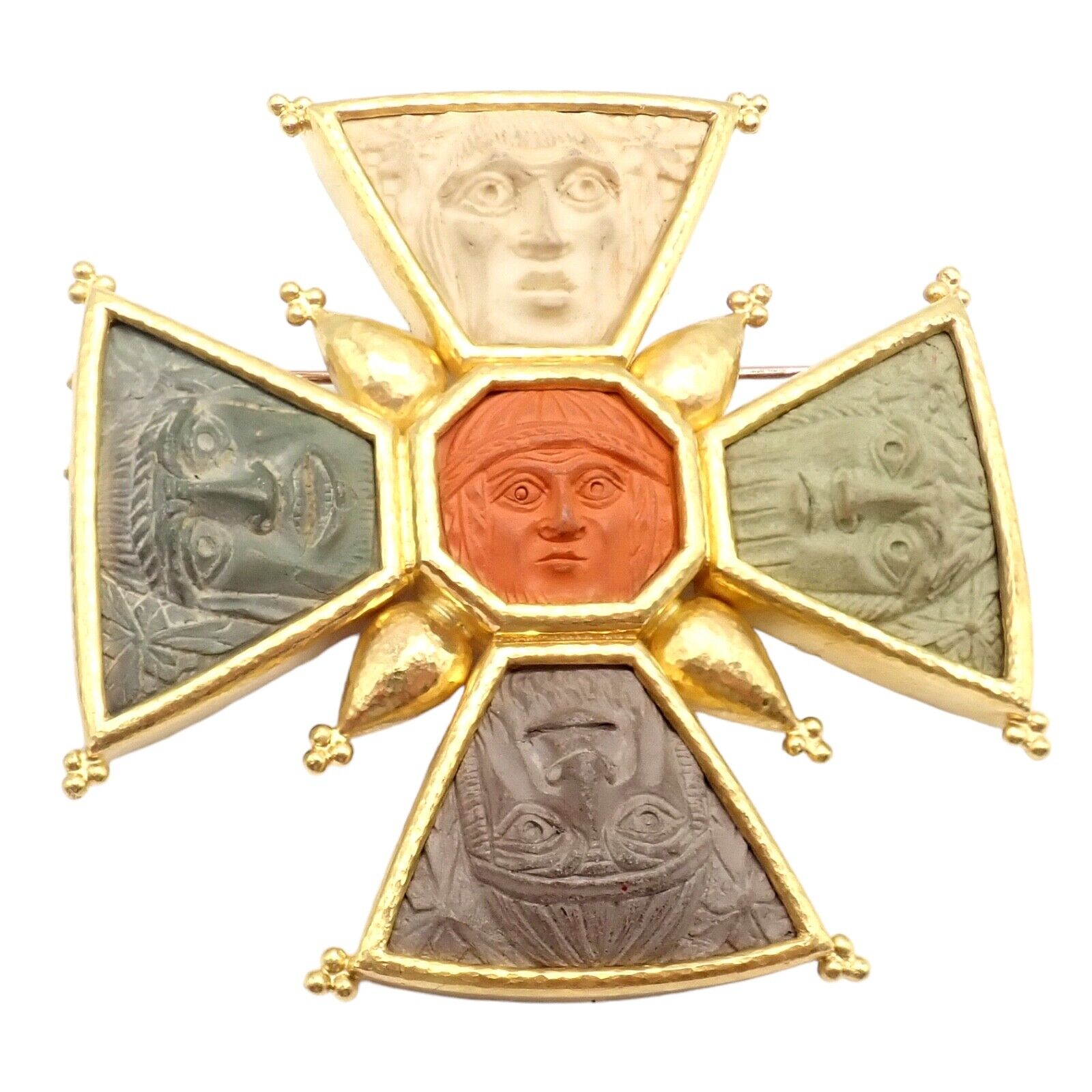 Elizabeth Locke 18k Yellow Gold Bomarzo 5 Faces Maltese Cross Brooch Pendant | Fortrove