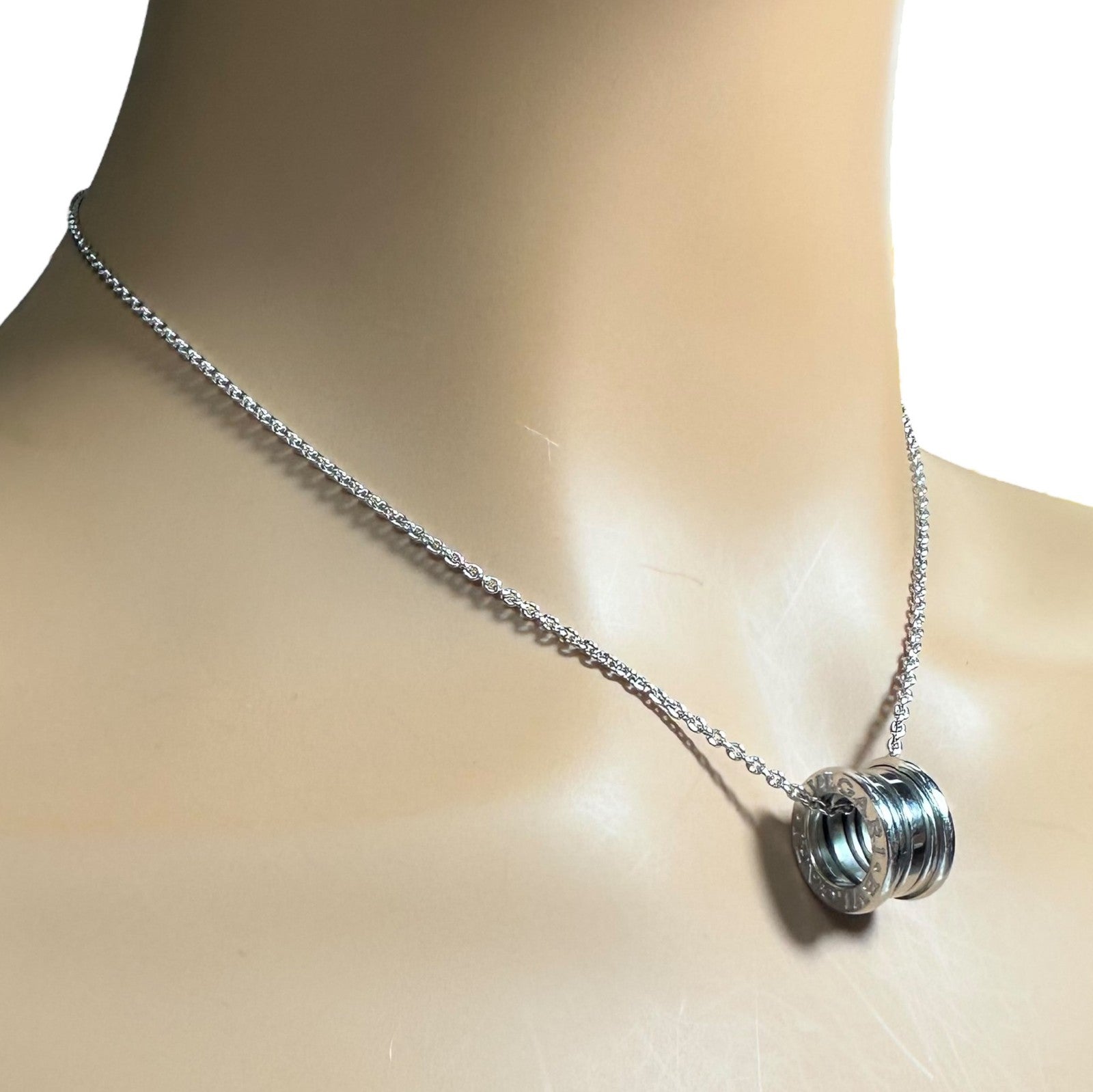 Authentic! Bulgari Bvlgari 18k White Gold B.Zero1 Pendant Necklace Box + Papers | Fortrove