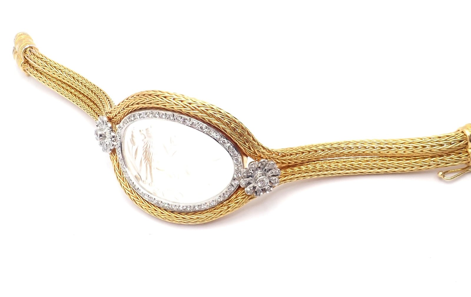 Authentic! Ilias Lalaounis 18k Yellow Gold Diamond Rock Crystal Bangle Bracelet | Fortrove
