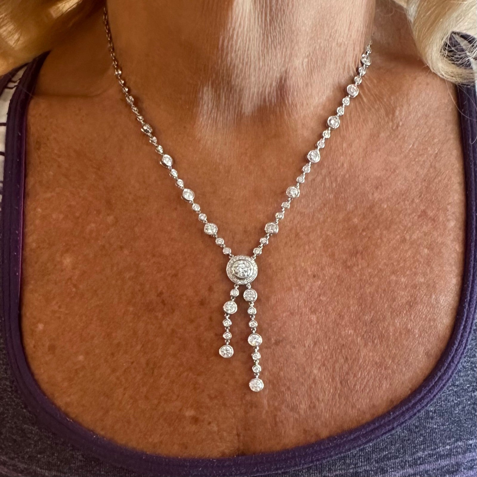 Tiffany & Co Jazz Platinum 8.75ct Diamond Lariat Drop Necklace | Fortrove