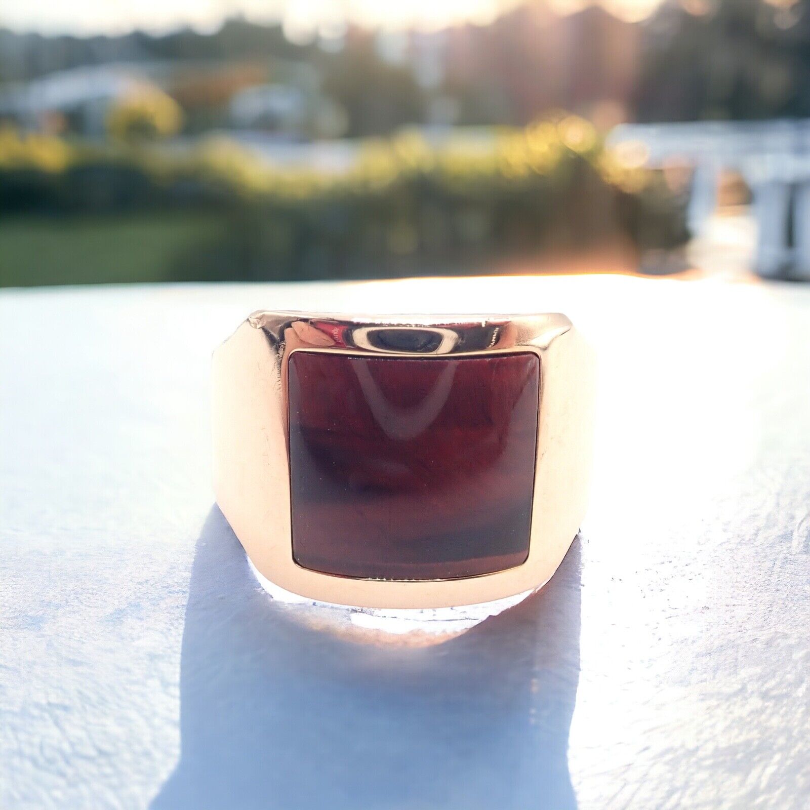 Authentic! Cartier 18k Rose Gold Santos Dumont Bull Eye Quartz Ring Certificate | Fortrove