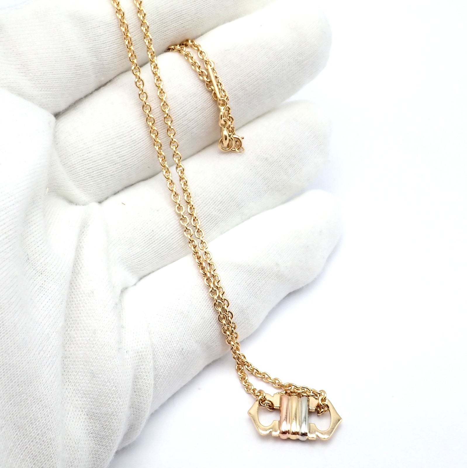 Authentic! Cartier 18k TriColor Gold Double C Charm Pendant Necklace | Fortrove