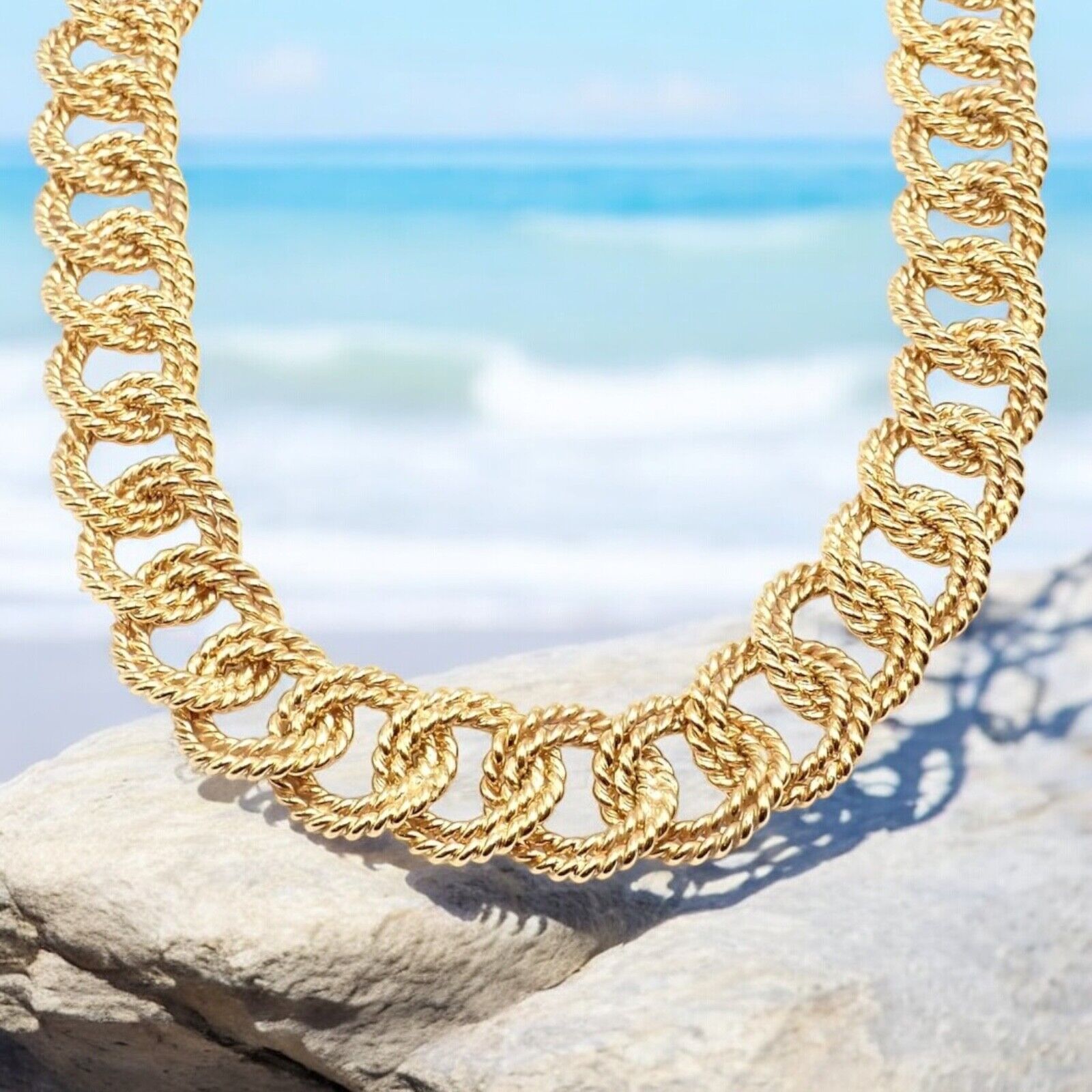 Rare! Authentic Verdura 18k Yellow Gold Rope Link Choker Necklace | Fortrove