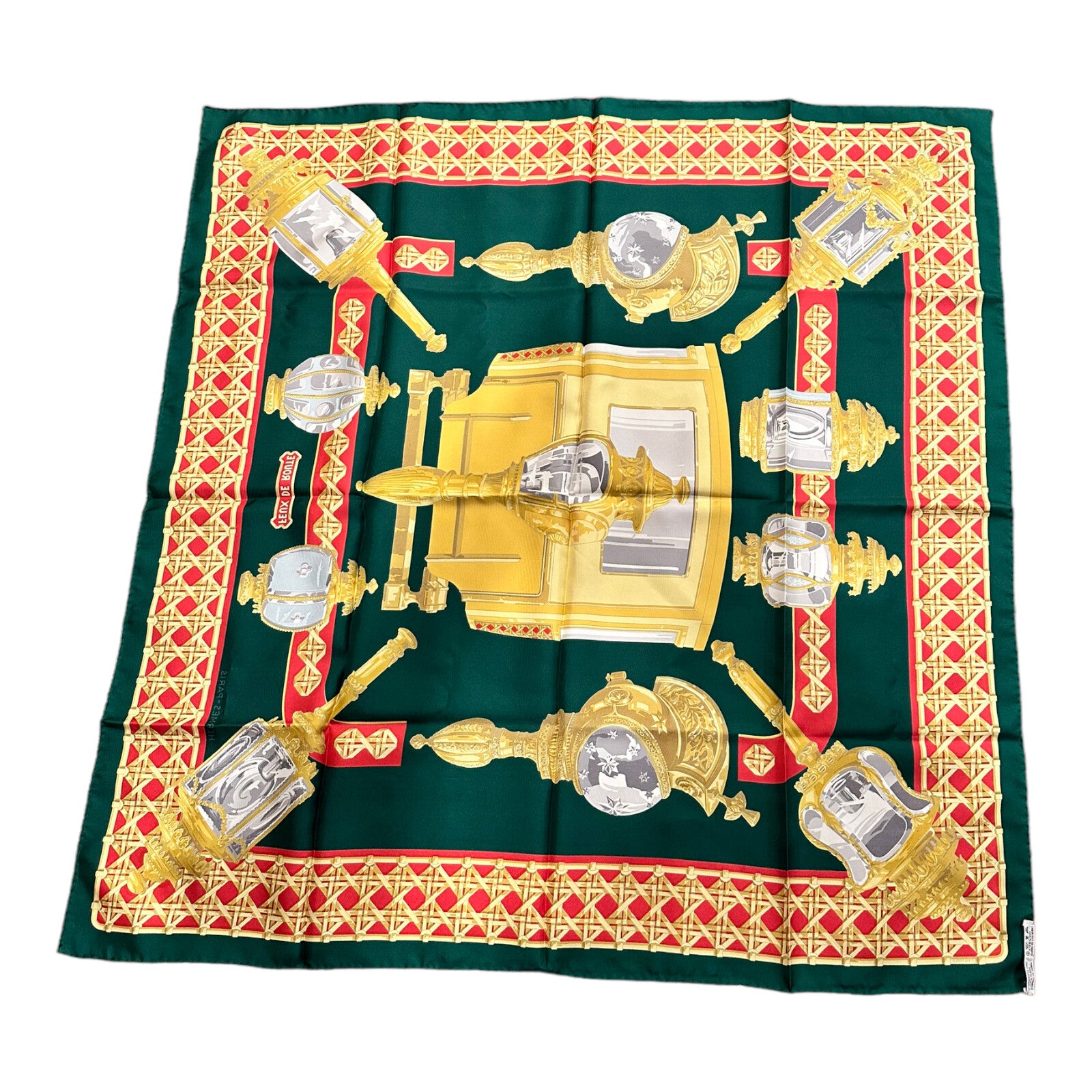 Hermes Clothing, Shoes & Accessories:Women:Women's Accessories:Scarves & Wraps Authentic RARE! Hermes Feux De Route Vintage 90cm Green Red Silk Scarf