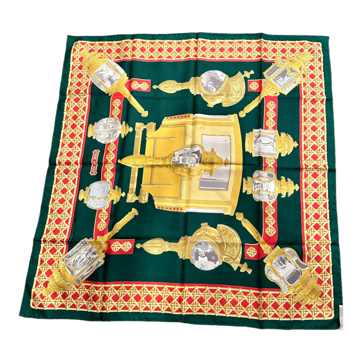 Hermes Clothing, Shoes & Accessories:Women:Women's Accessories:Scarves & Wraps Authentic RARE! Hermes Feux De Route Vintage 90cm Green Red Silk Scarf