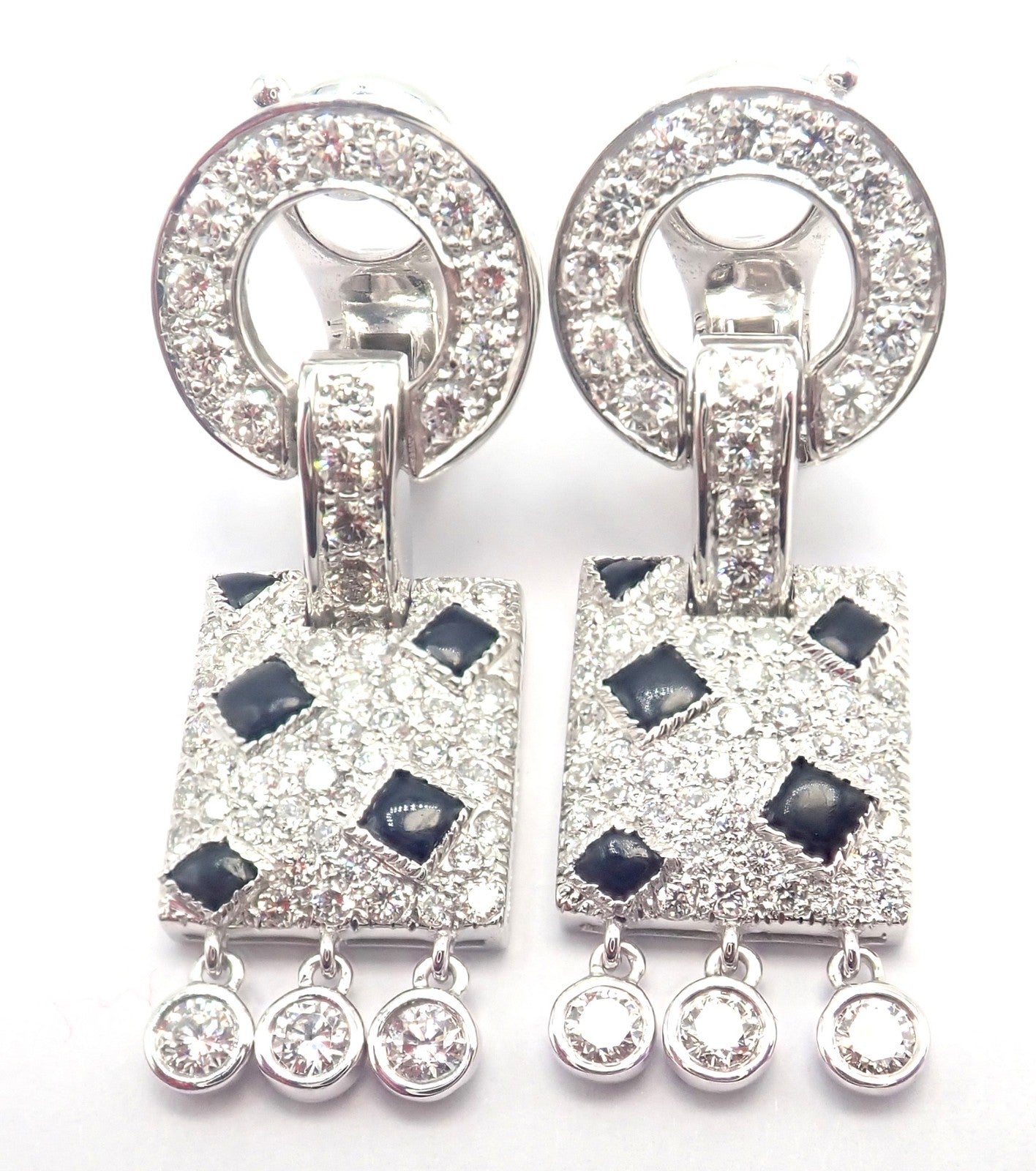 Authentic! Cartier Panthere Panther 18k White Gold Diamond Black Onyx Earrings | Fortrove