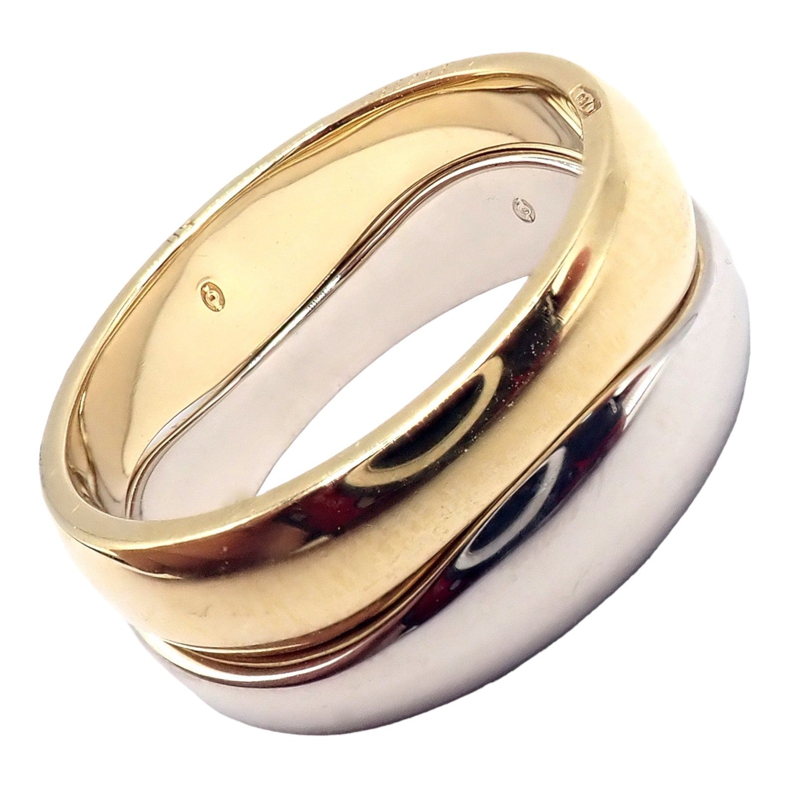 Authentic! Cartier 18k Yellow + White Gold Two Stacking Puzzle Band Ring Size 50 | Fortrove